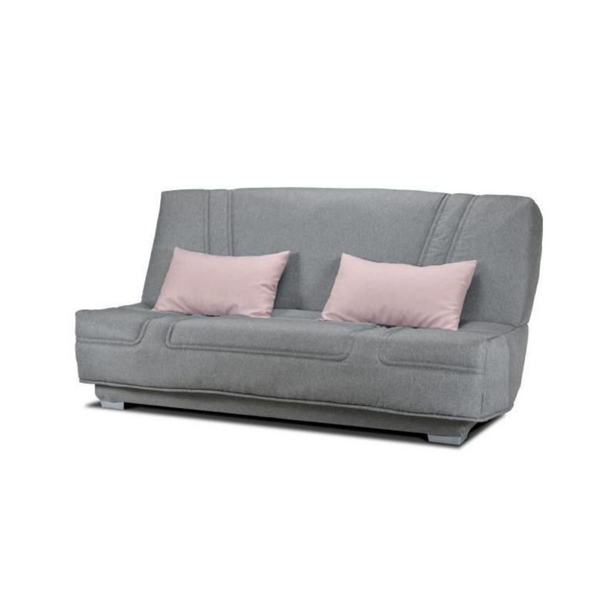 GRUHIER COMFORT BULTEX Banquette clic clac - Tissu Gris + Coussins deco rose - L193 x P9