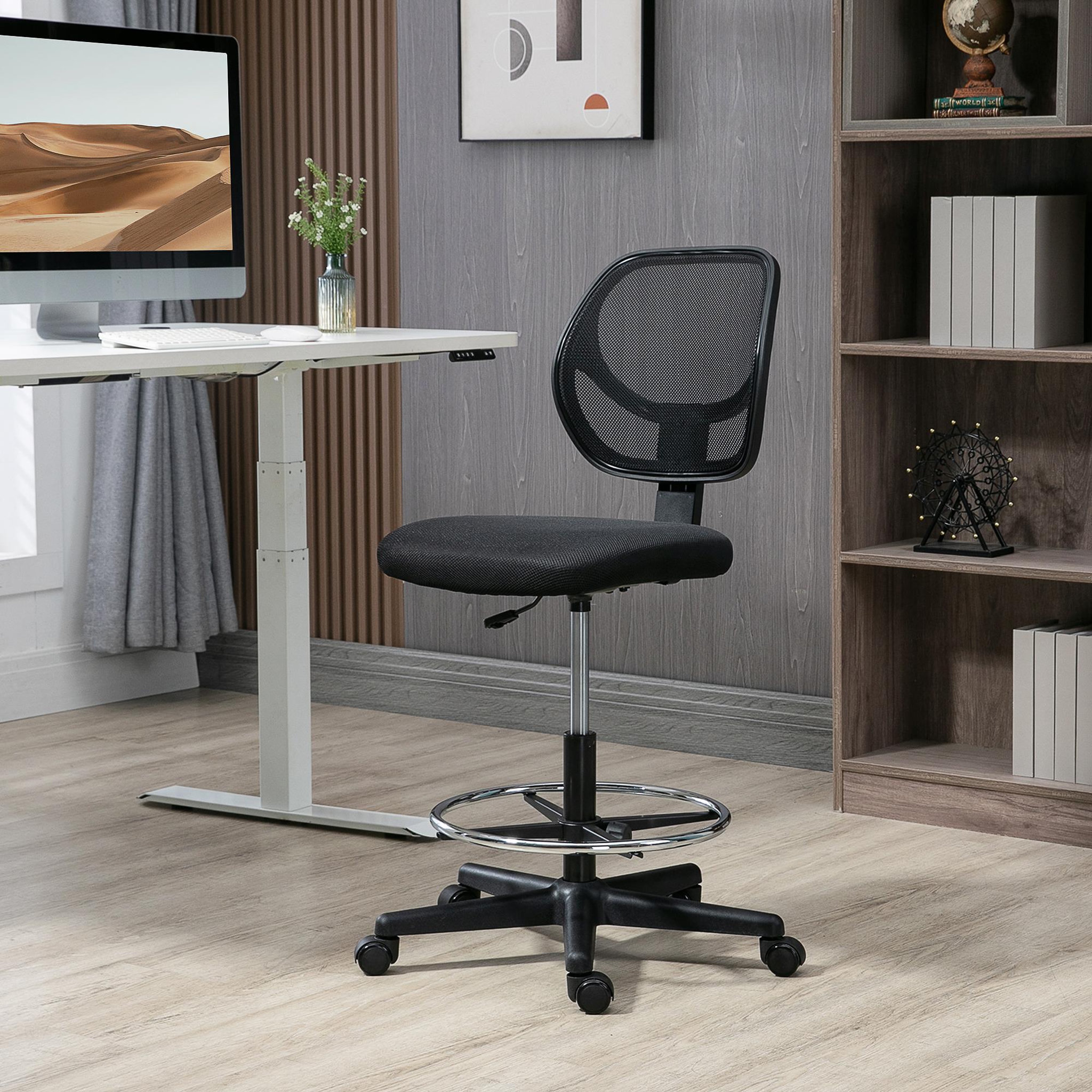Voir la diapositive 2 : VINSETTO Chaise de bureau assise haute réglable dim. 59L x 61l x 93-113H cm pivotant 360° tissu maille respirante noir