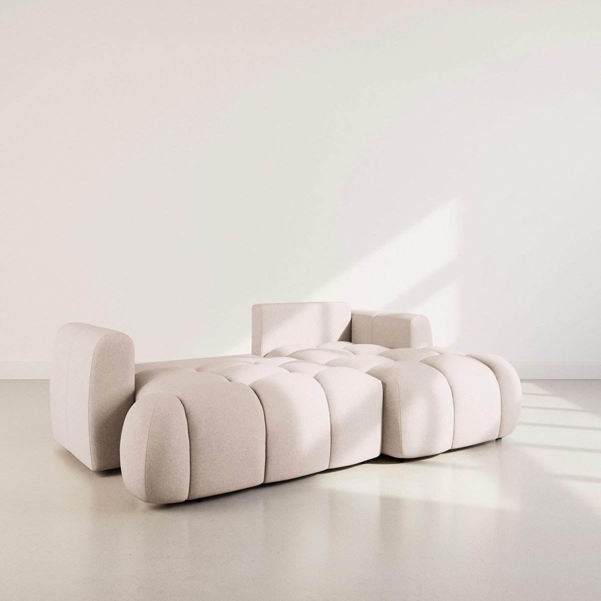 BEST MOBILIER Yulin - canapé d'angle droit 4 places convertible avec coffre en tissu bouclette