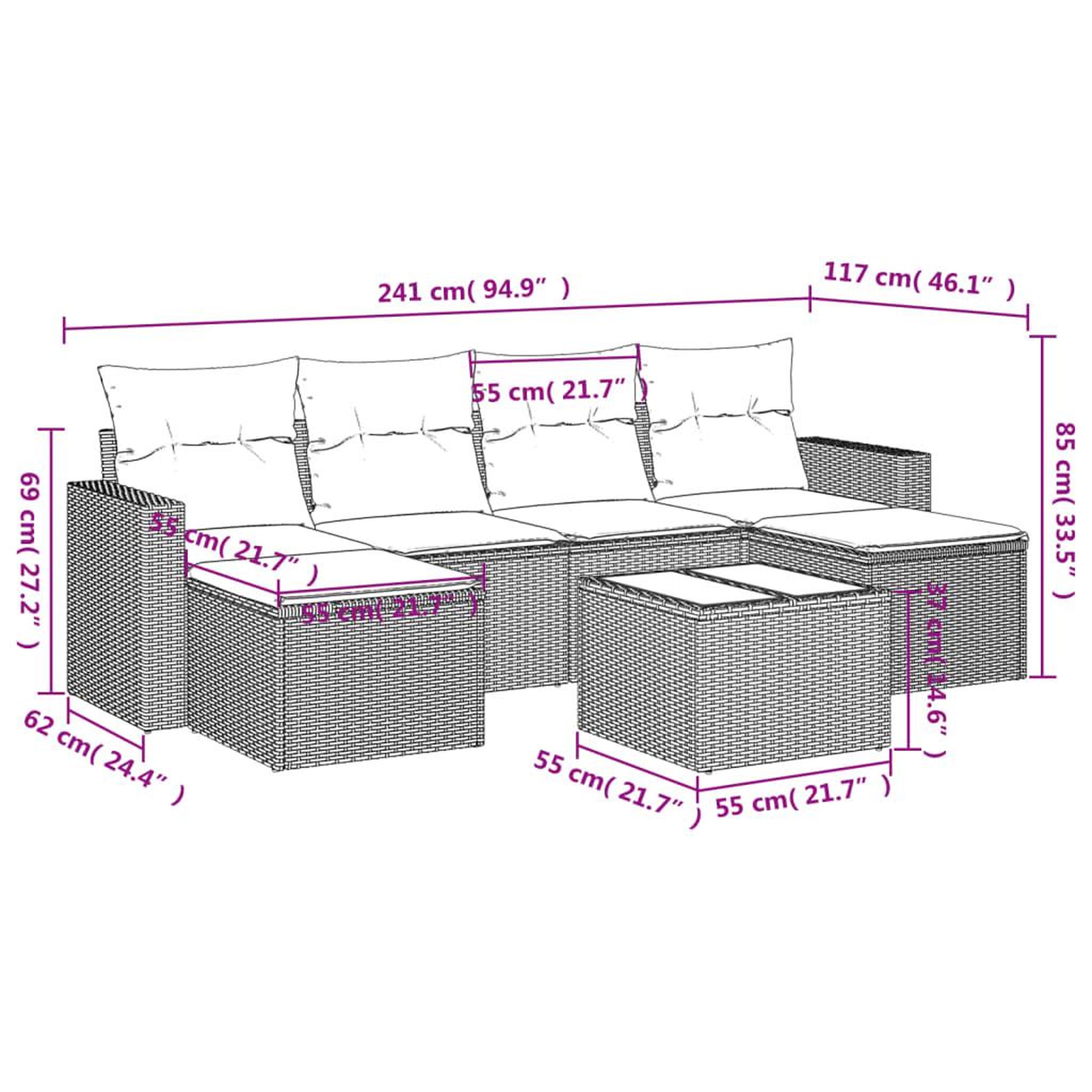 Voir la diapositive 4 : VIDAXL Salon de jardin avec coussins 7 pcs gris resine tressee