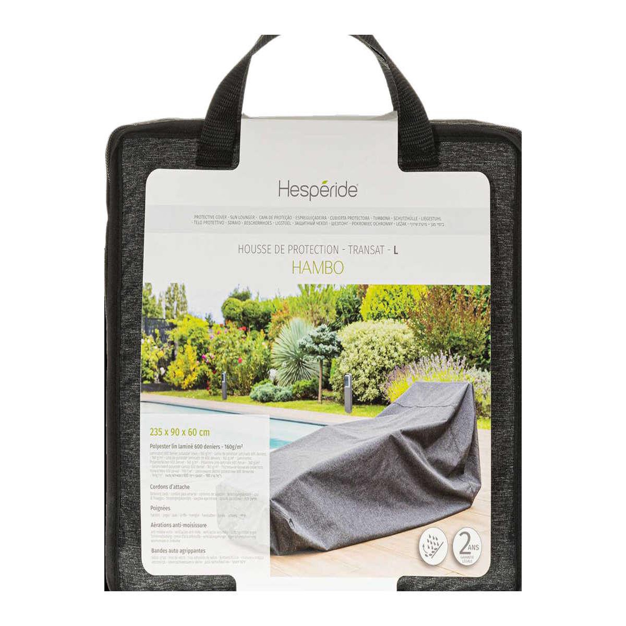 Voir la diapositive 2 : HESPERIDE Housse pour transat hambo gris - 235 x 90 x 60 cm - hespéride