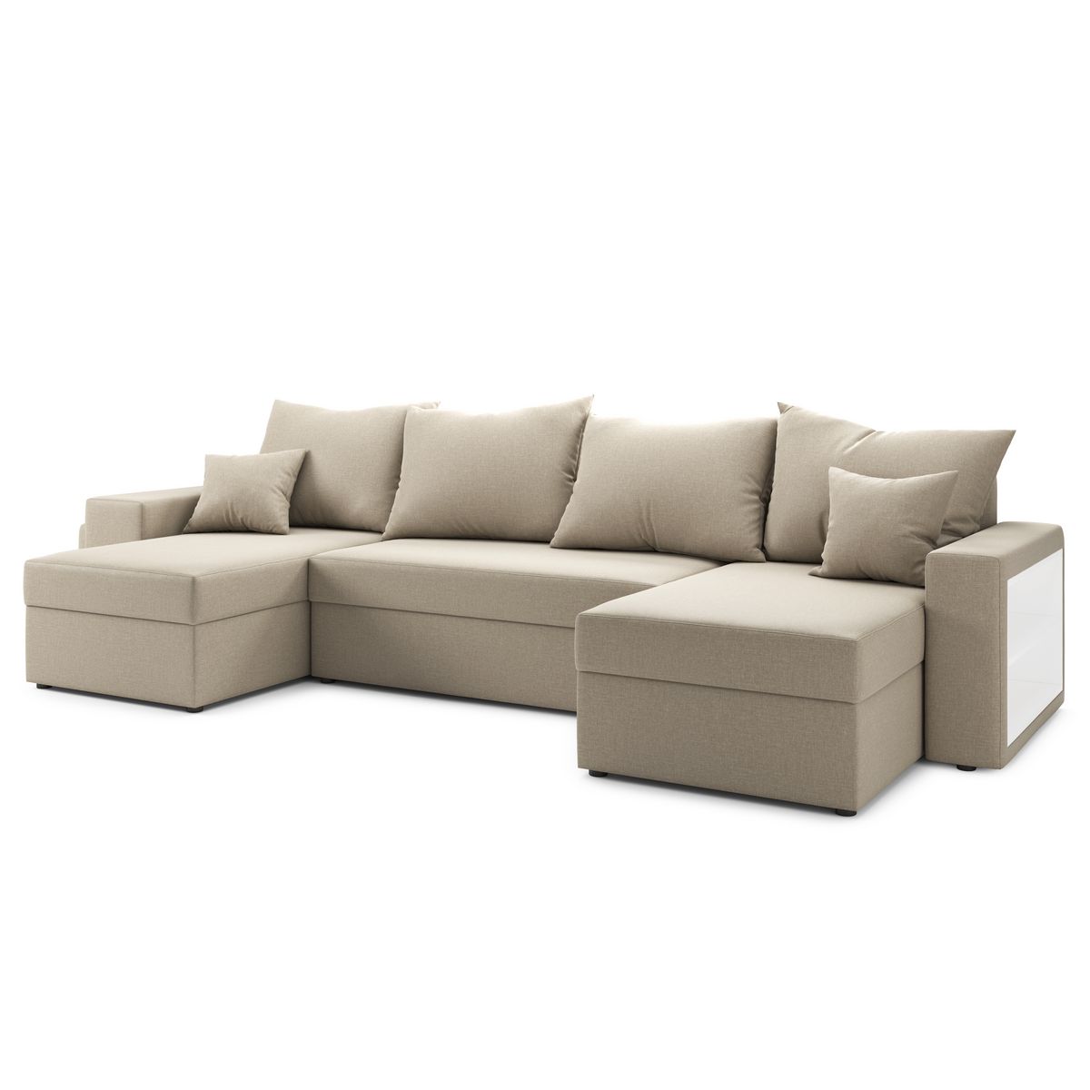 Canapé panoramique convertible 6 places avec étagères et poufs intégrés AUSTIN