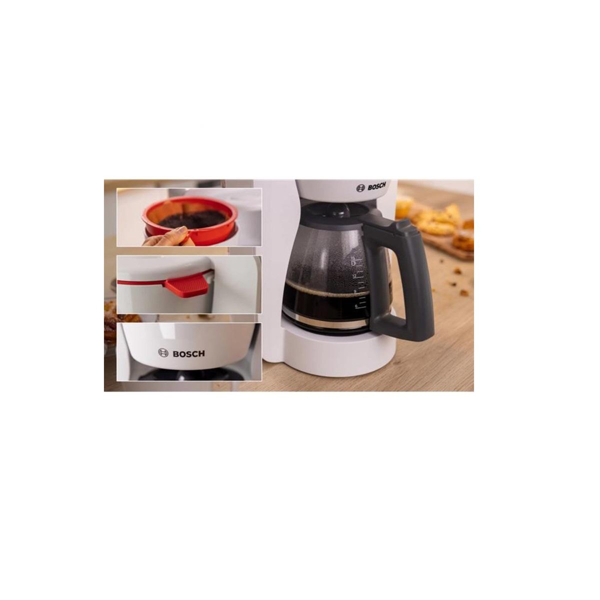 Voir la diapositive 2 : BOSCH Cafetière filtre 15 tasses 1200w blanc - tka2m111