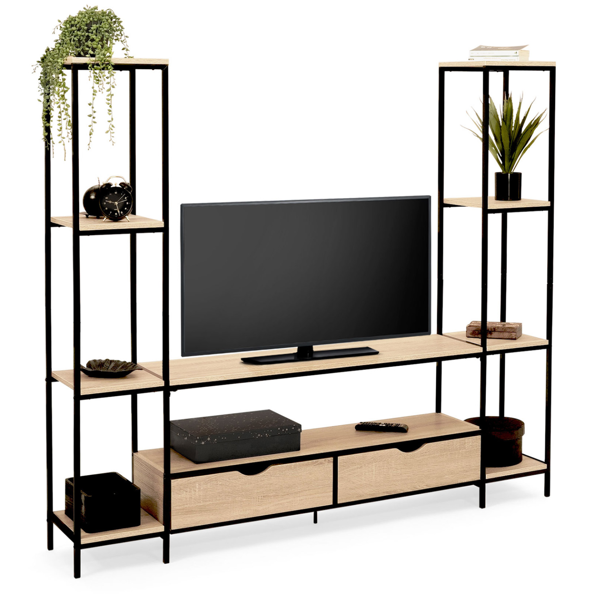 ID MARKET Ensemble meuble tv 164 cm detroit avec étagères design industriel