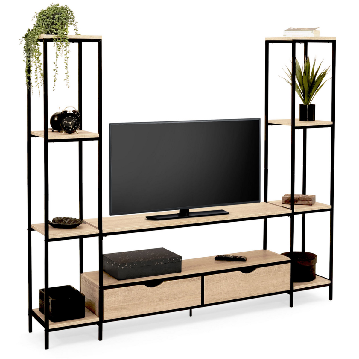 ID MARKET Ensemble meuble TV 164 cm DETROIT avec étagères design industriel