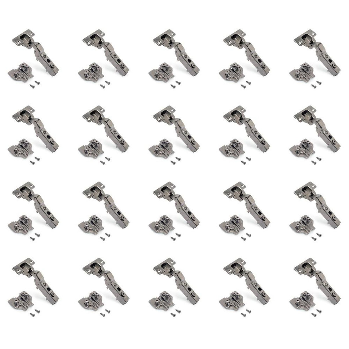 EMUCA SRL Lot de 20 charnières coudées X91 avec fermeture amortie et embases Euro -  hauteur 0 -  nickelé -  titane
