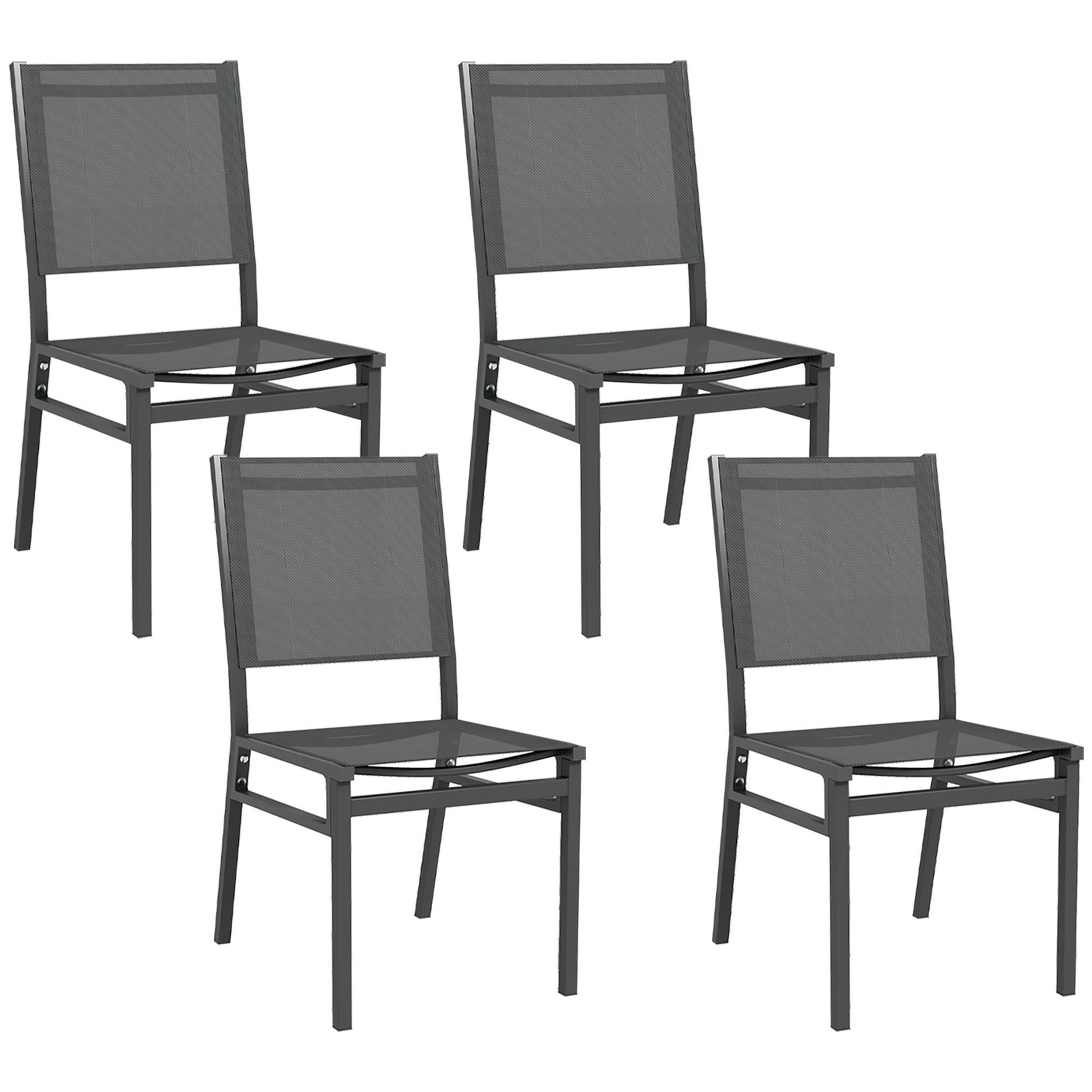 Voir la diapositive 1 : OUTSUNNY Lot de 4 chaises de jardin alu textilène gris