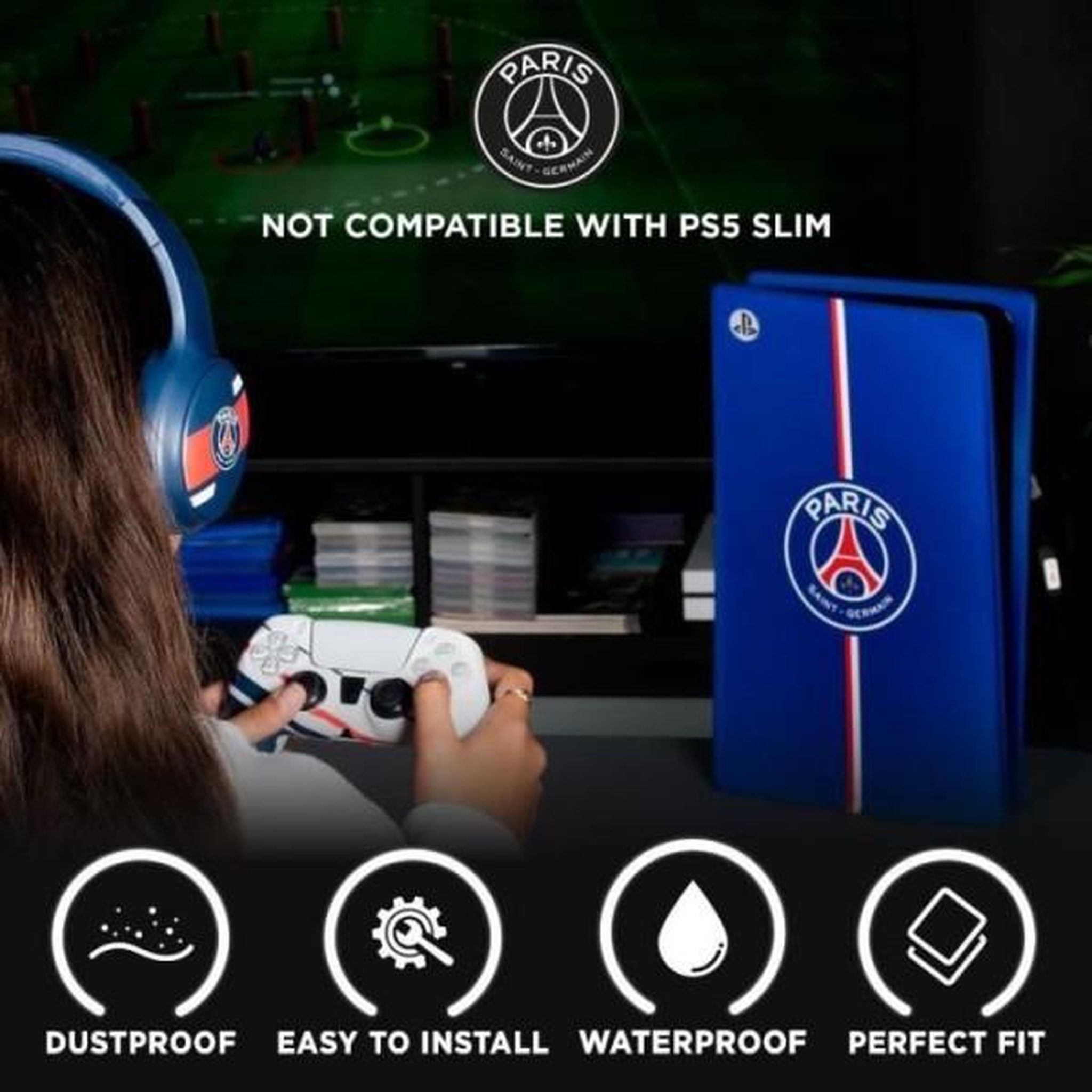 Voir la diapositive 3 : Konix Façade de protection - KONIX - PSG - PS5 - Silicone - Antichoc - Anti-rayures - Bleu