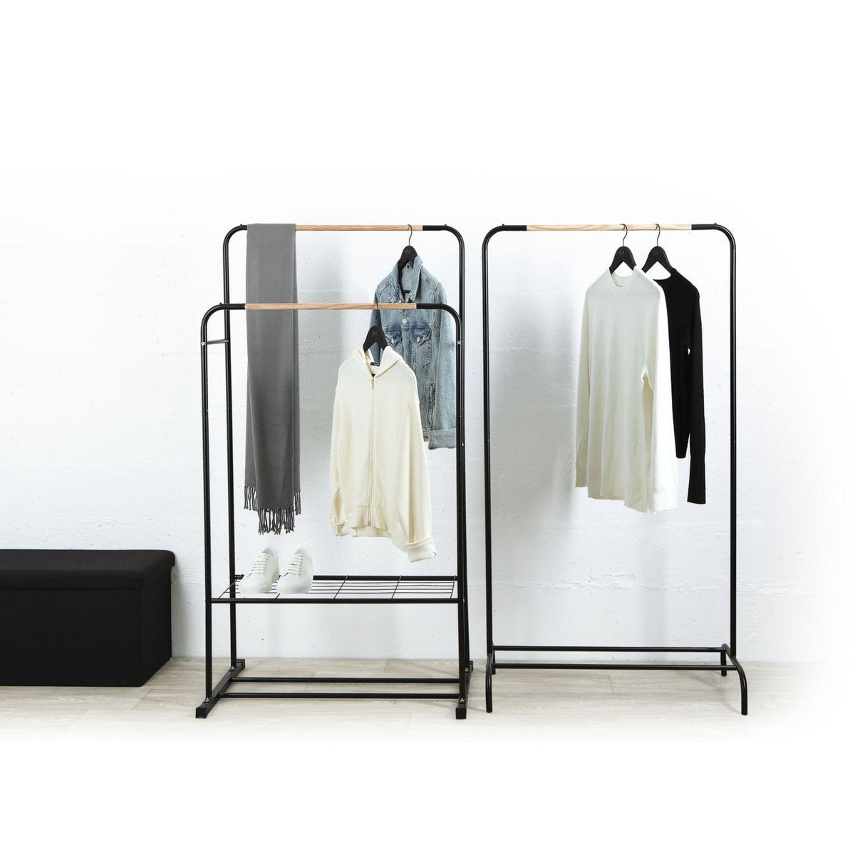 FIVE Double Portant à Vêtement Artemis avec 1 étagère - Noir et Beige