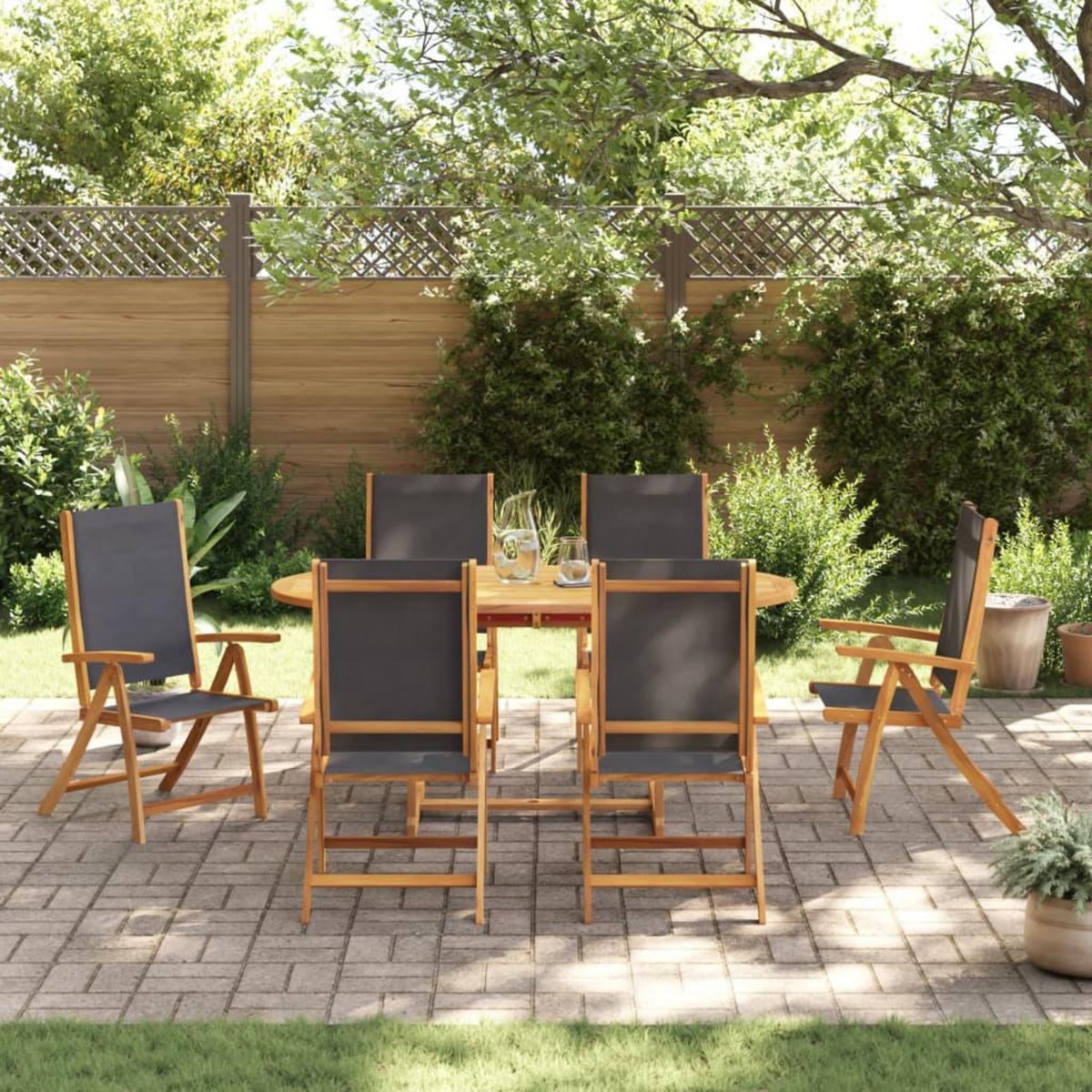 VIDAXL Ensemble a Manger de jardin 7pcs bois d'acacia solide textilene