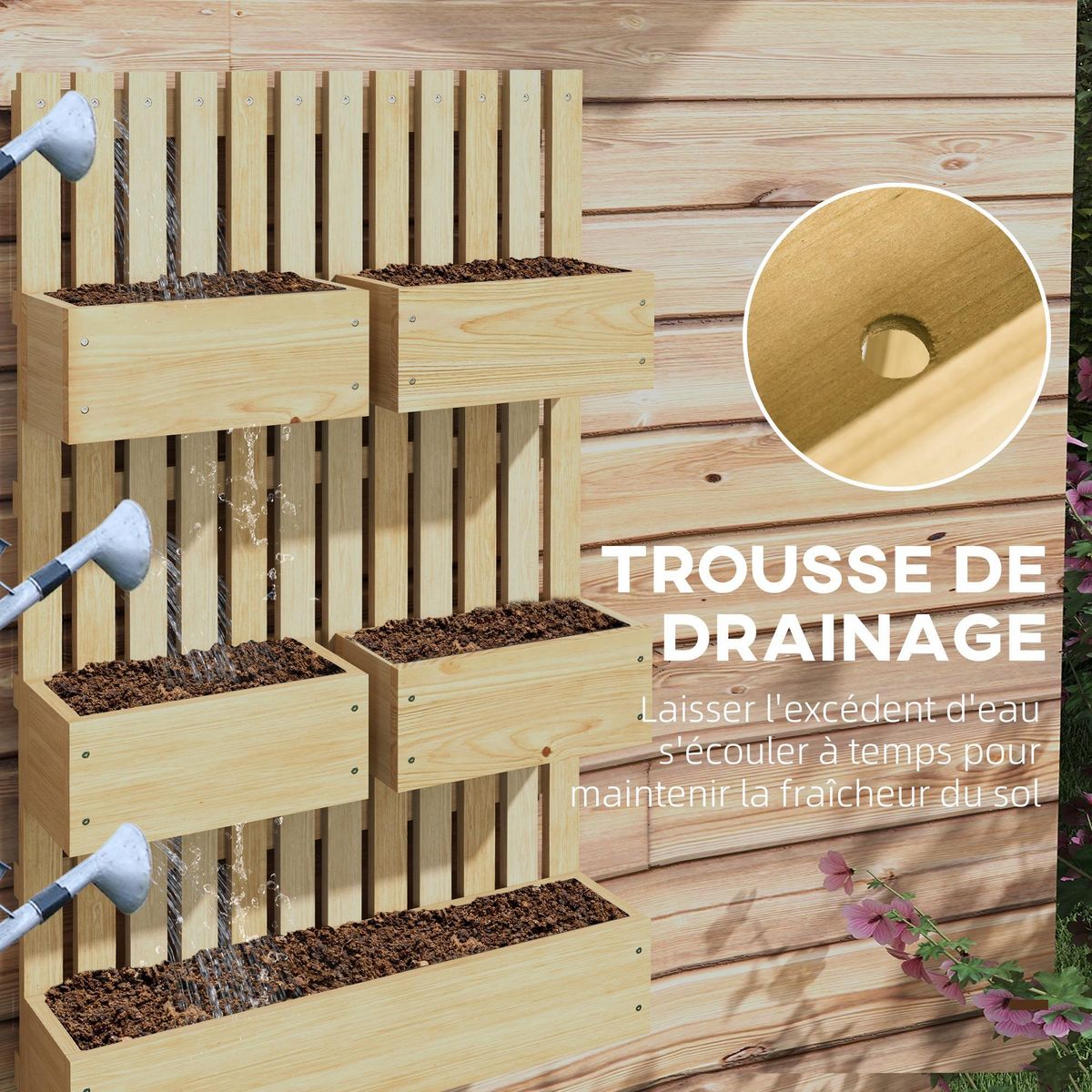 OUTSUNNY Jardinière murale potager avec 5 bacs amovibles ajustables - dim. 60L x 16l x 100H cm - bois sapin verni