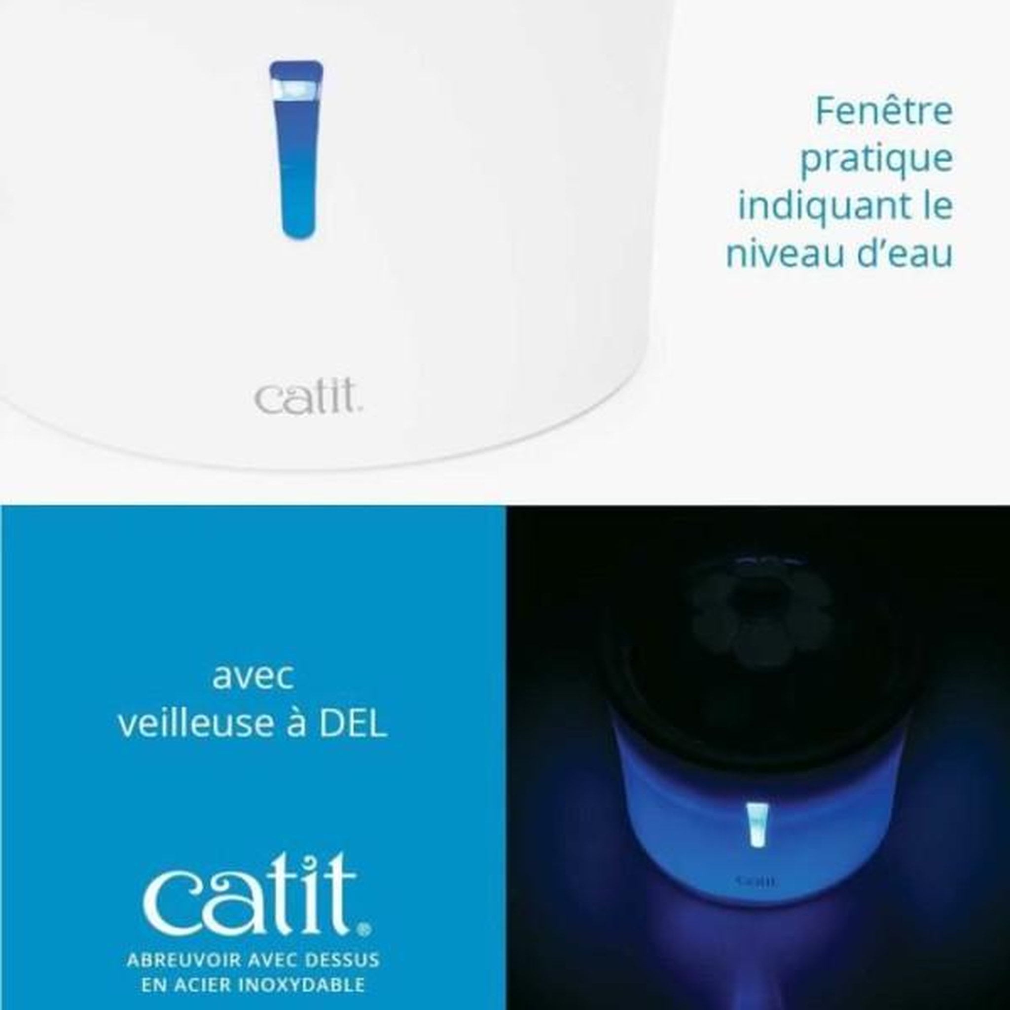 Voir la diapositive 3 : MARKET24 Fontaine a eau pour chat a fleur - CATIT - Flower - 3L - Dessus en acier inoxydable - Avec LED - Blanc