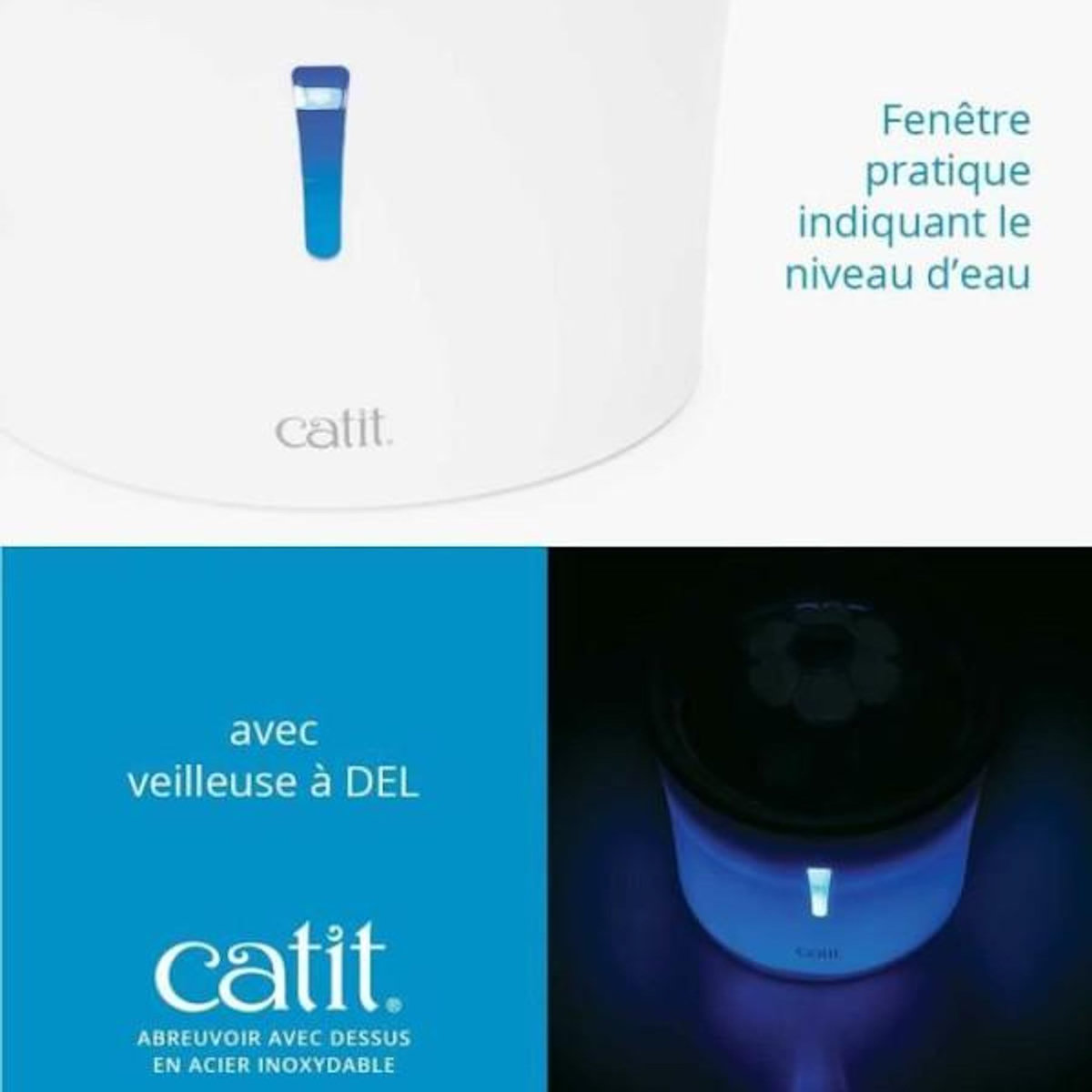 MARKET24 Fontaine a eau pour chat a fleur - CATIT - Flower - 3L - Dessus en acier inoxydable - Avec LED - Blanc