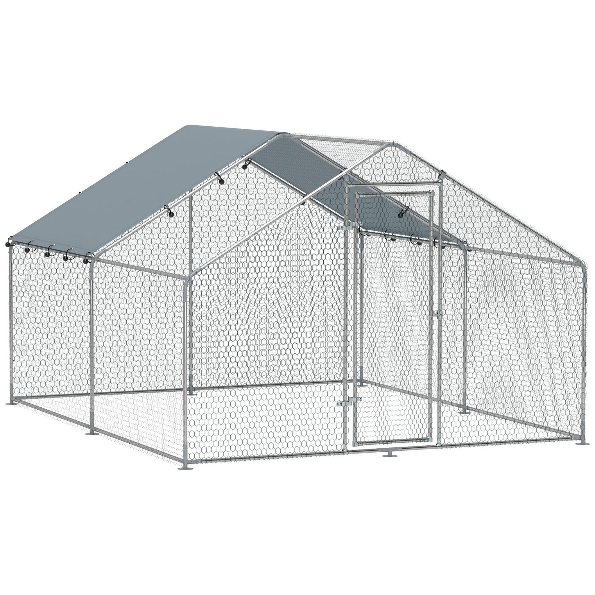 Voir la diapositive 1 : PAWHUT Enclos poulailler chenil 10,2 m² - parc grillagé dim. 3L x 3,4l x 1,9H m - espace couvert - acier galvanisé