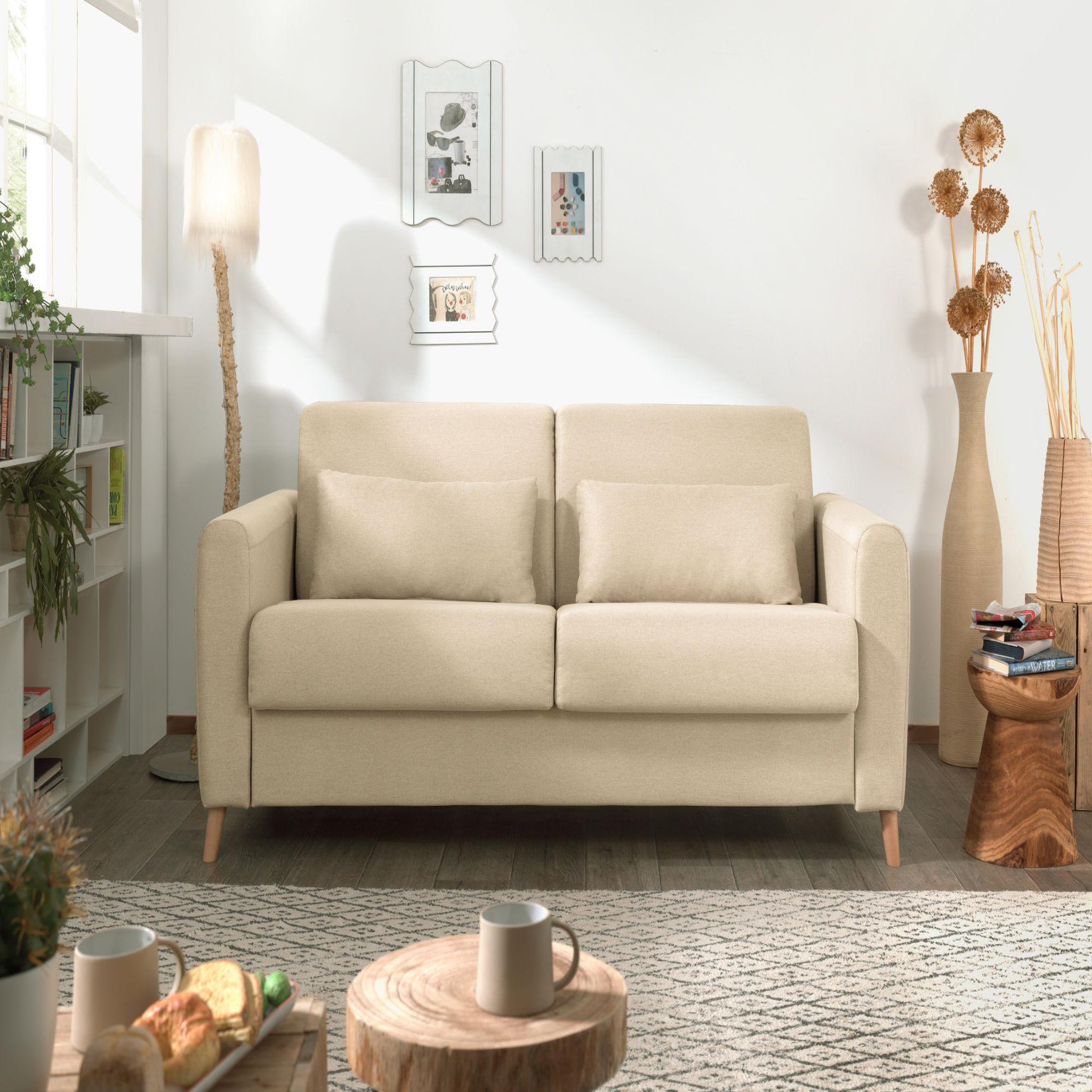Voir la diapositive 2 : LISA DESIGN Timo - canapé 3 places convertible express couchage quotidien 140 cm matelas 12 cm en tissu