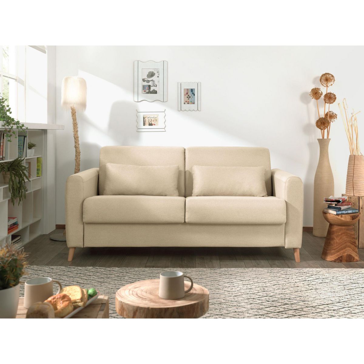 LISA DESIGN Timo - canapé 3 places convertible express couchage quotidien 140 cm matelas 12 cm en tissu