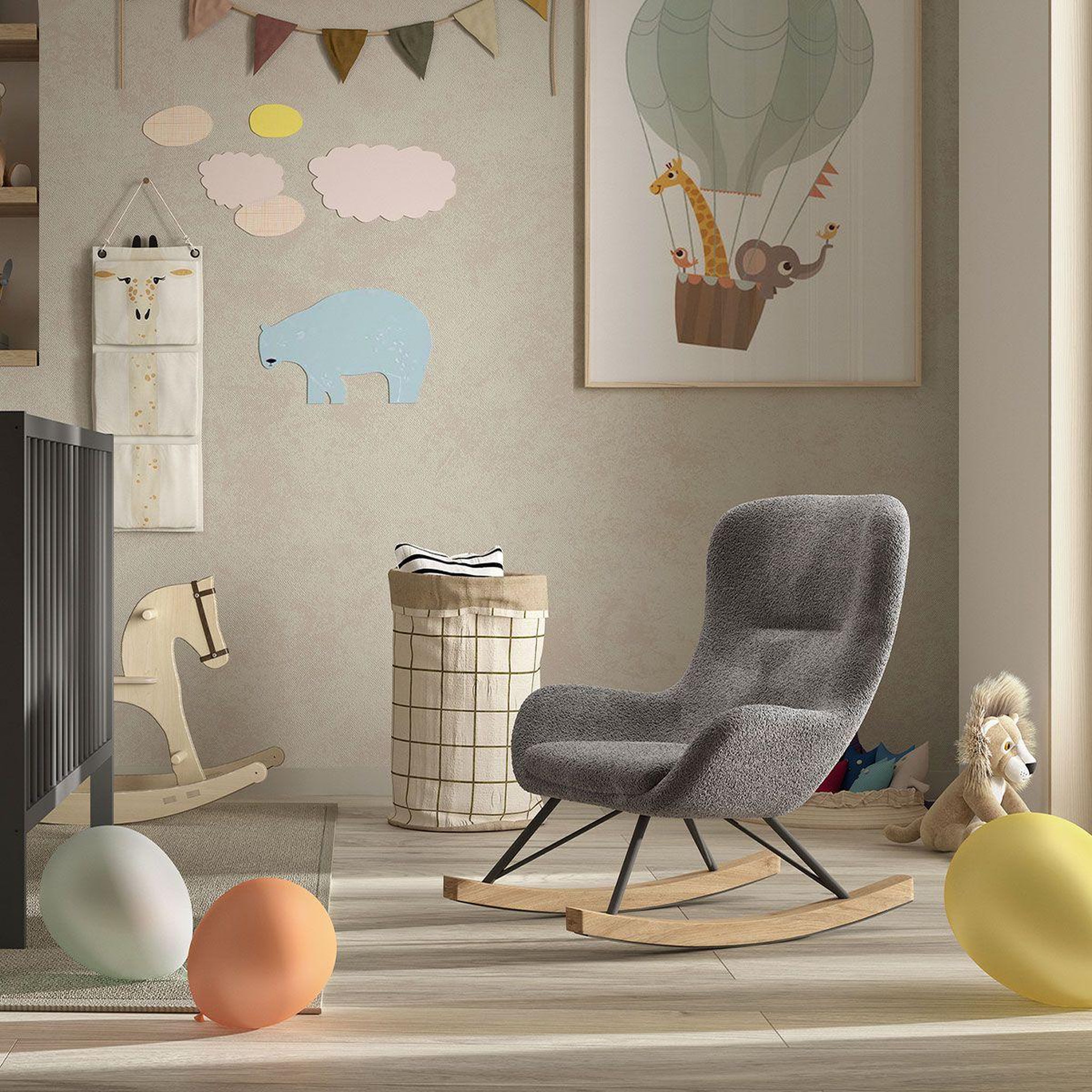 Voir la diapositive 2 : Paris Prix Fauteuil à bascule bouclette  rocky  68cm anthracite