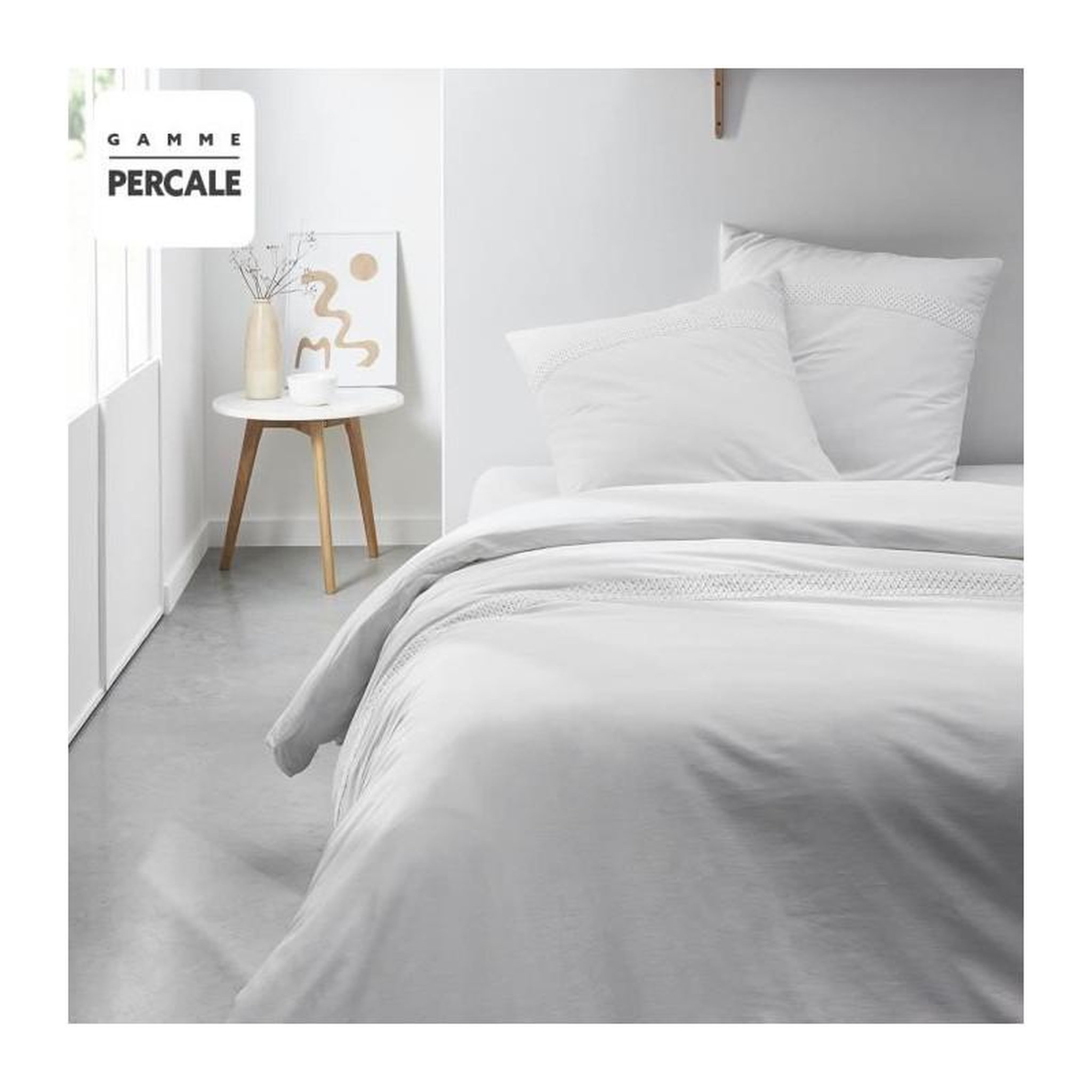 Voir la diapositive 2 : Today Parrure de lit TODAY Prestige - 220 x 240 cm - 2 personnes - 100% Percale finition macramé - Craie