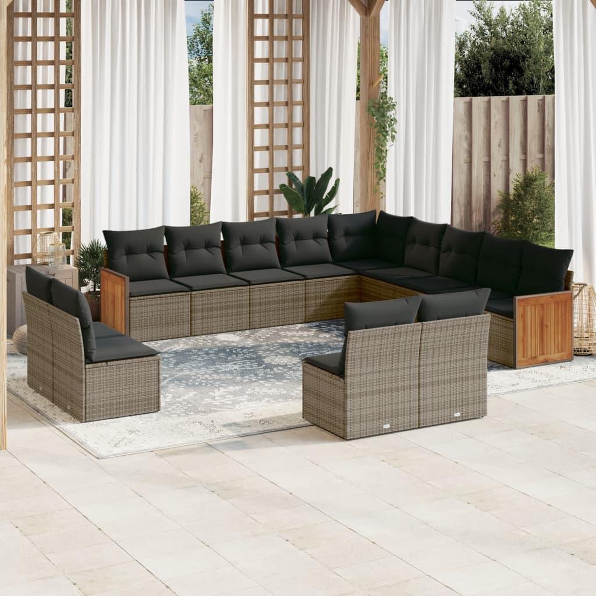 VIDAXL Salon de jardin avec coussins 13 pcs gris resine tressee