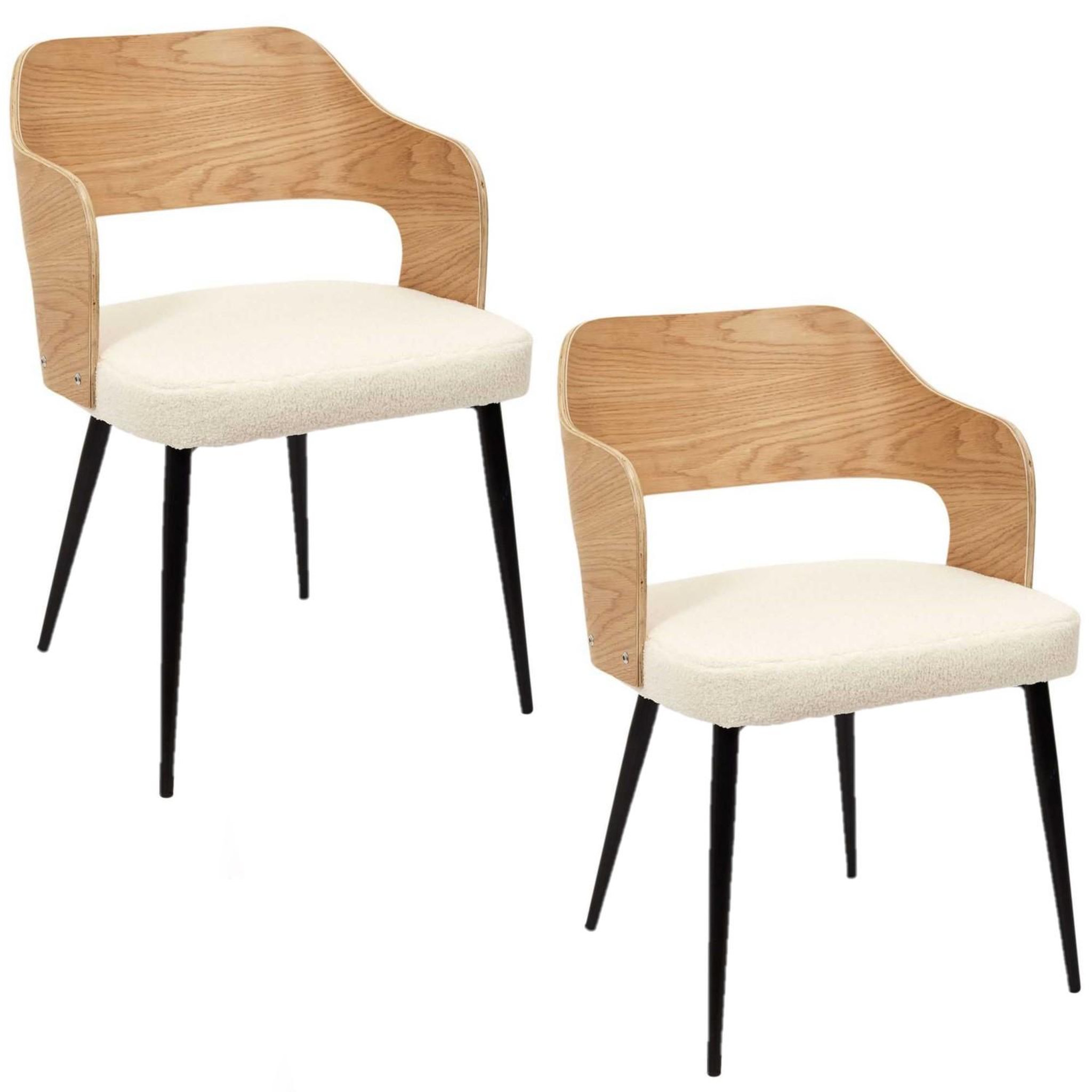 TOILINUX Lot de 2 fauteuils de table avec assise en bouclette LOKI - Beige et Blanc
