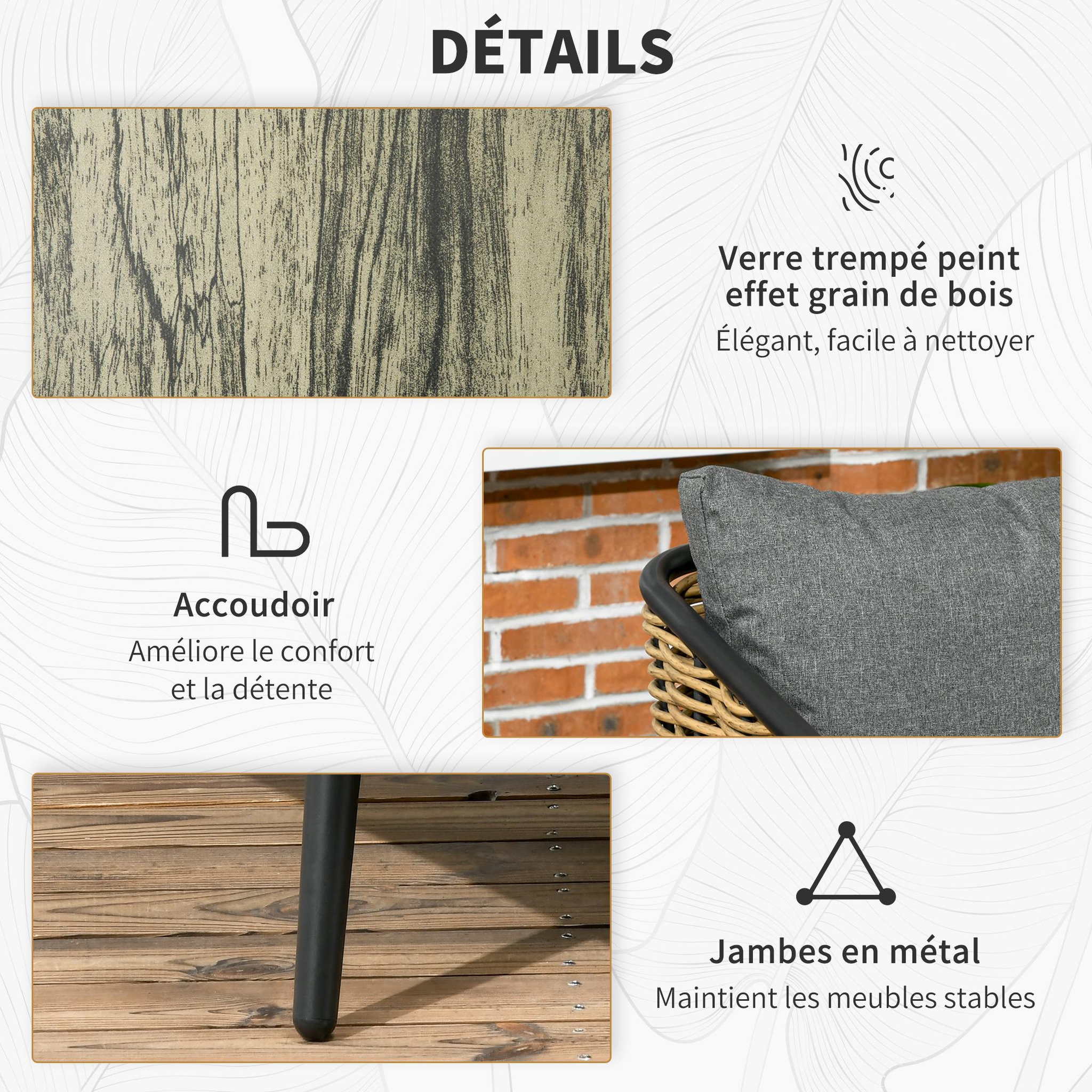 Voir la diapositive 6 : OUTSUNNY Ensemble salon de jardin d'angle style colonial 6 places 5 pièces coussins gris alu. noir résine tressée aspect rotin