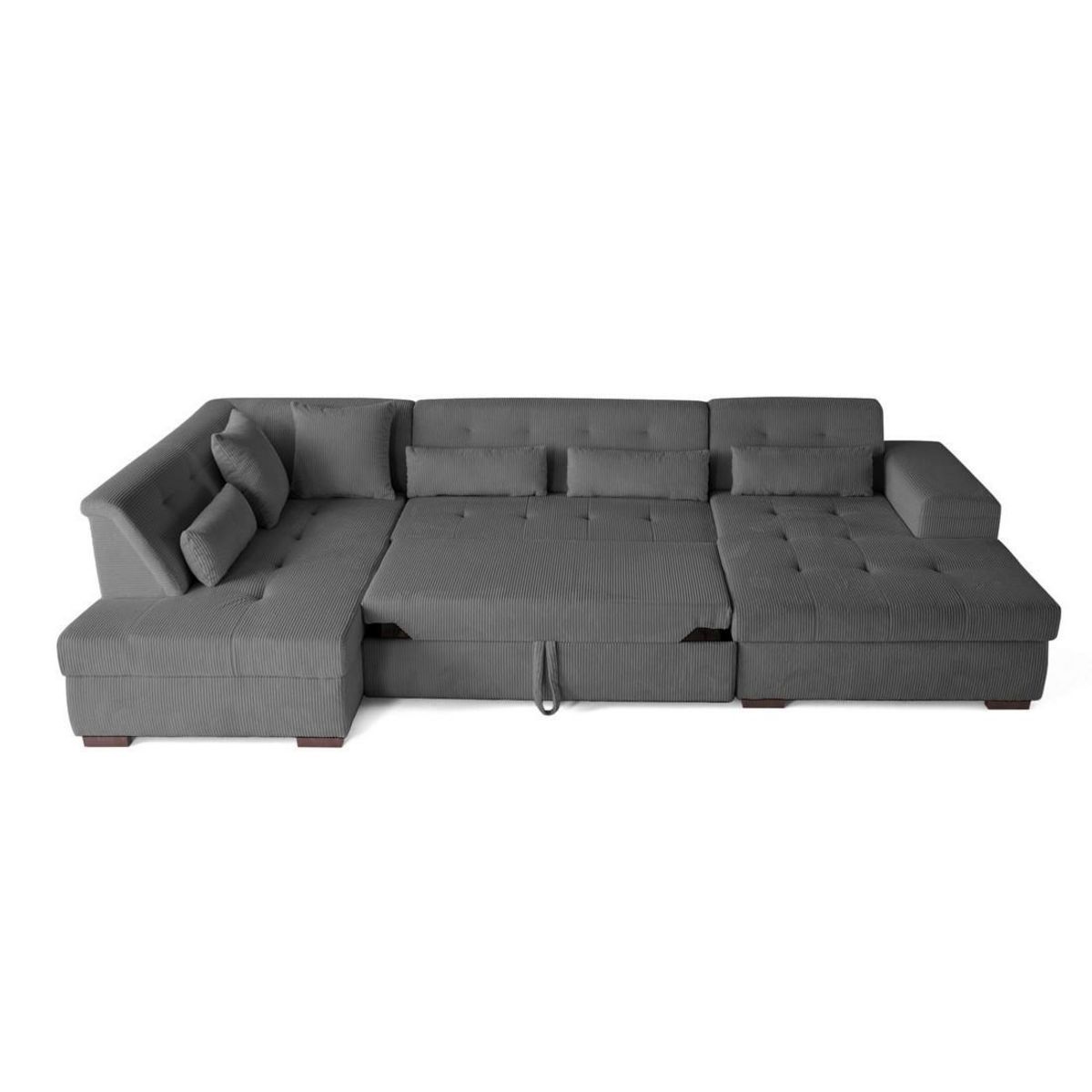 LISA DESIGN Vermont - canapé panoramique d'angle gauche - 7 places - convertible avec coffre - en velours côtelé