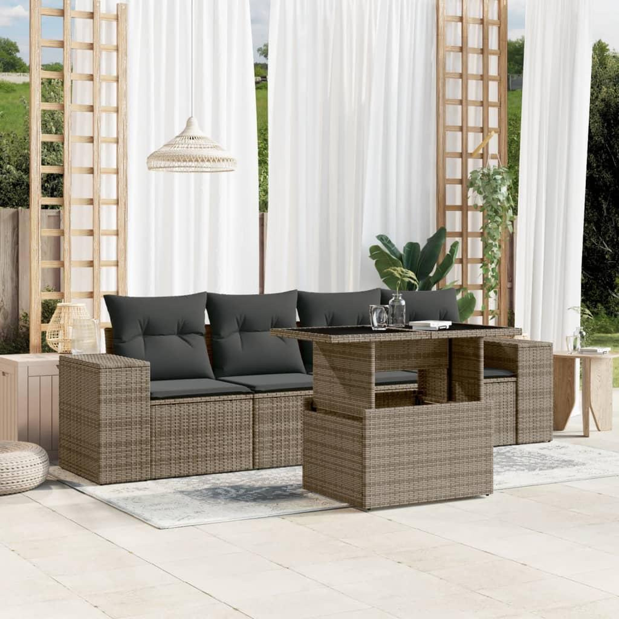 VIDAXL Salon de jardin 5 pcs avec coussins gris resine tressee
