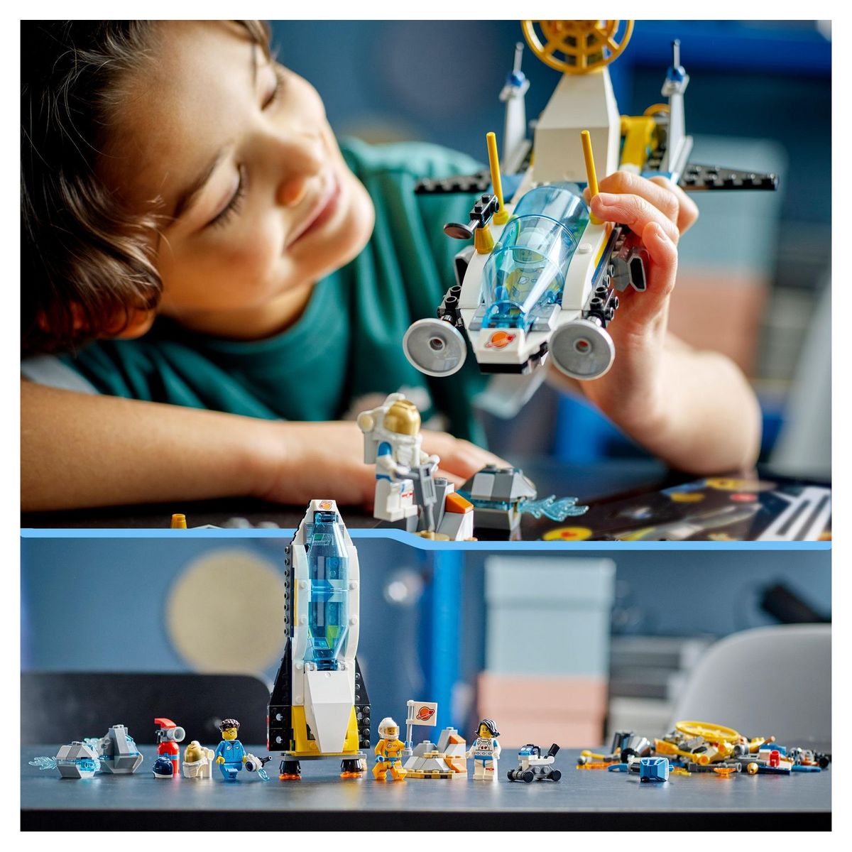 LEGO City 60354 Mission d'exploration spatiale sur Mars, Jouet de Construction Interactif avec Vaisseau Spatial et Planète Rover