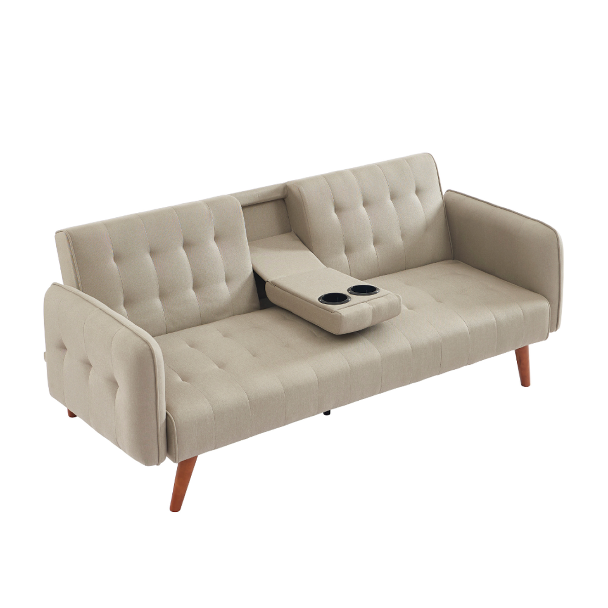 CONCEPT USINE Canapé 3 places convertible avec tablette centrale rabattable beige INVERNESS