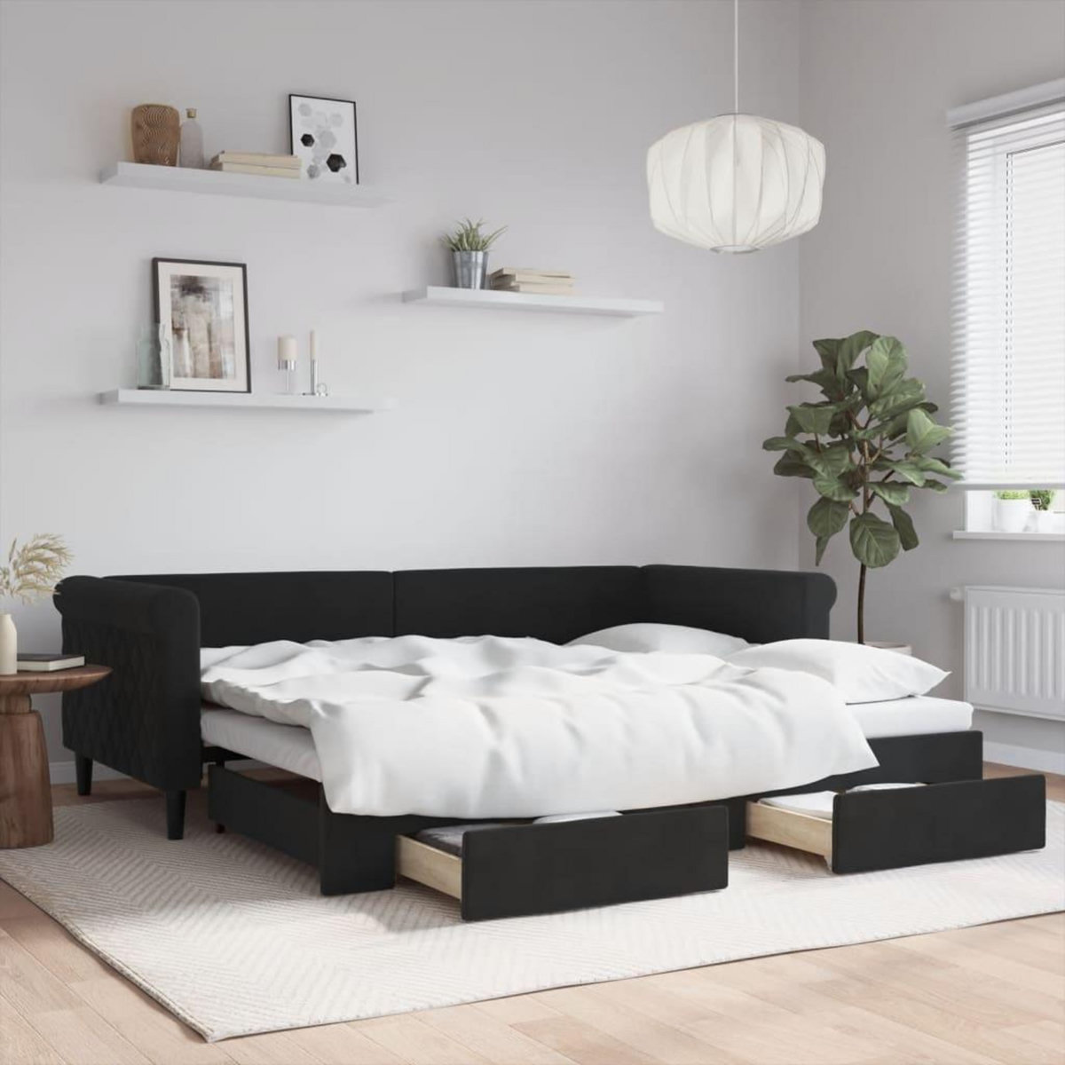 VIDAXL Lit de jour avec gigogne et tiroirs sans matelas noir 90x200 cm