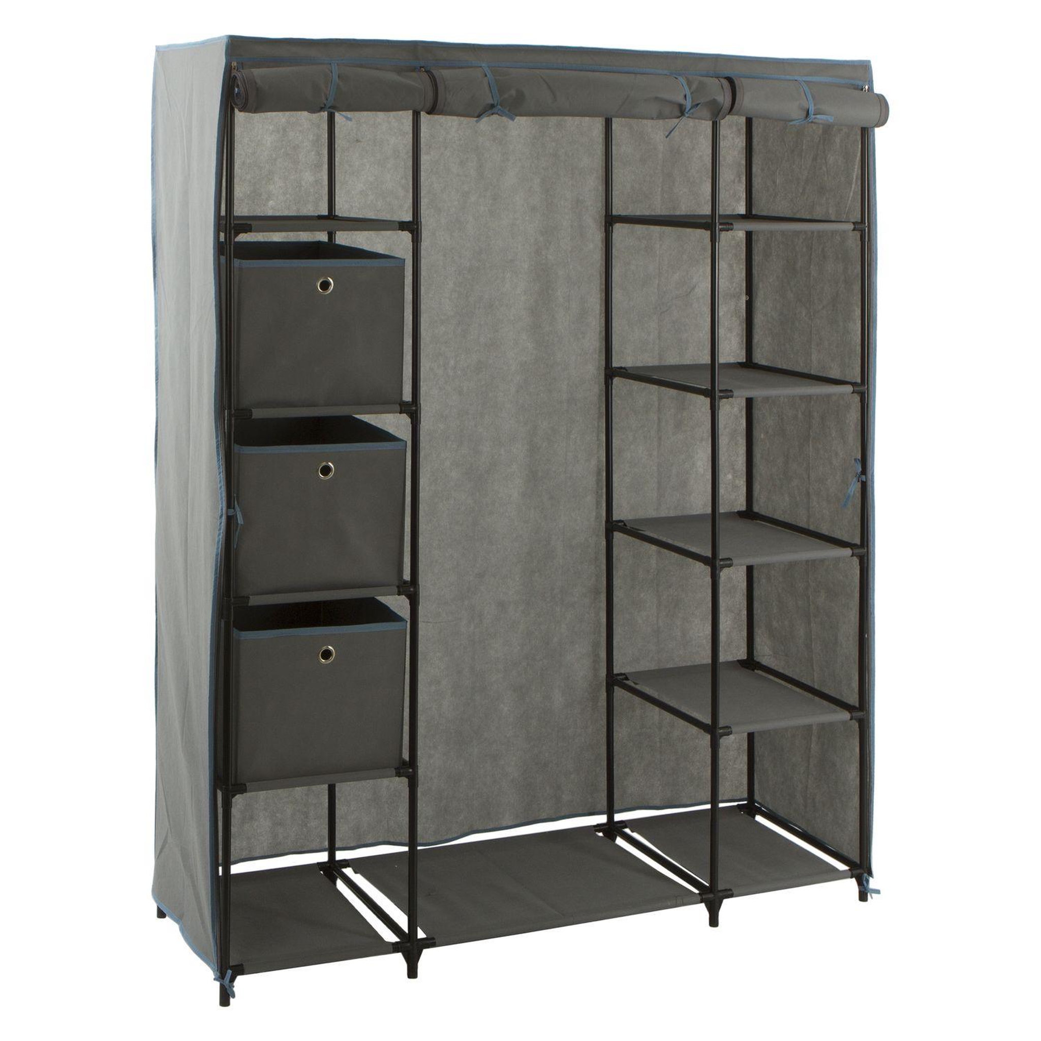 Voir la diapositive 1 : FIVE Armoire en tissu avec penderie, étagères et boites de rangement - Gris anthracite