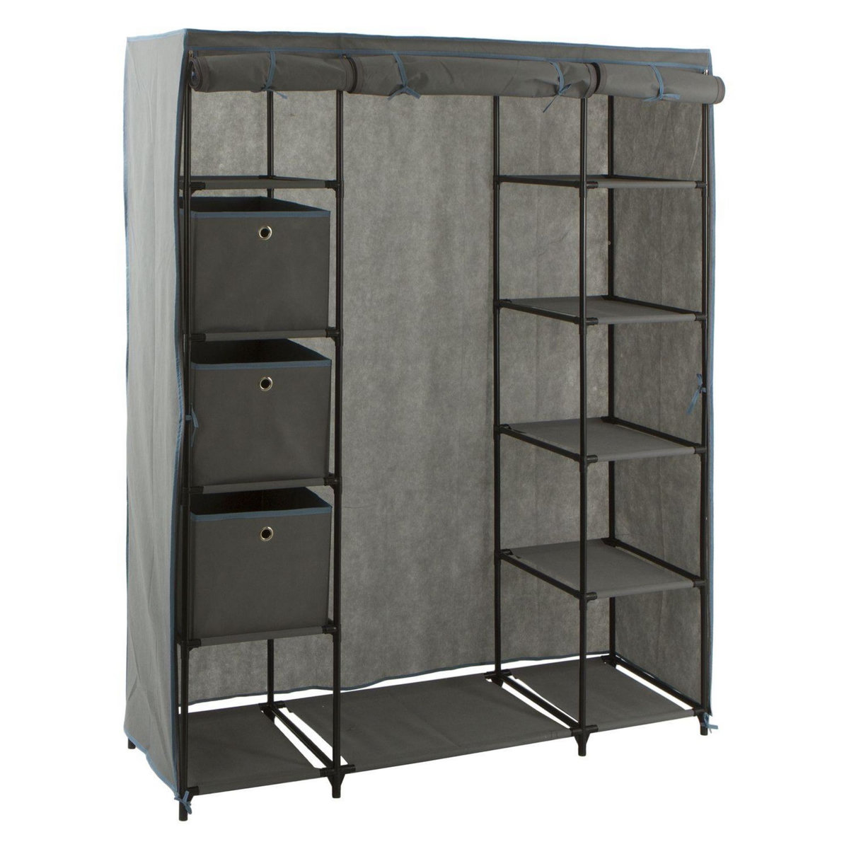 FIVE Armoire en tissu avec penderie, étagères et boites de rangement - Gris anthracite