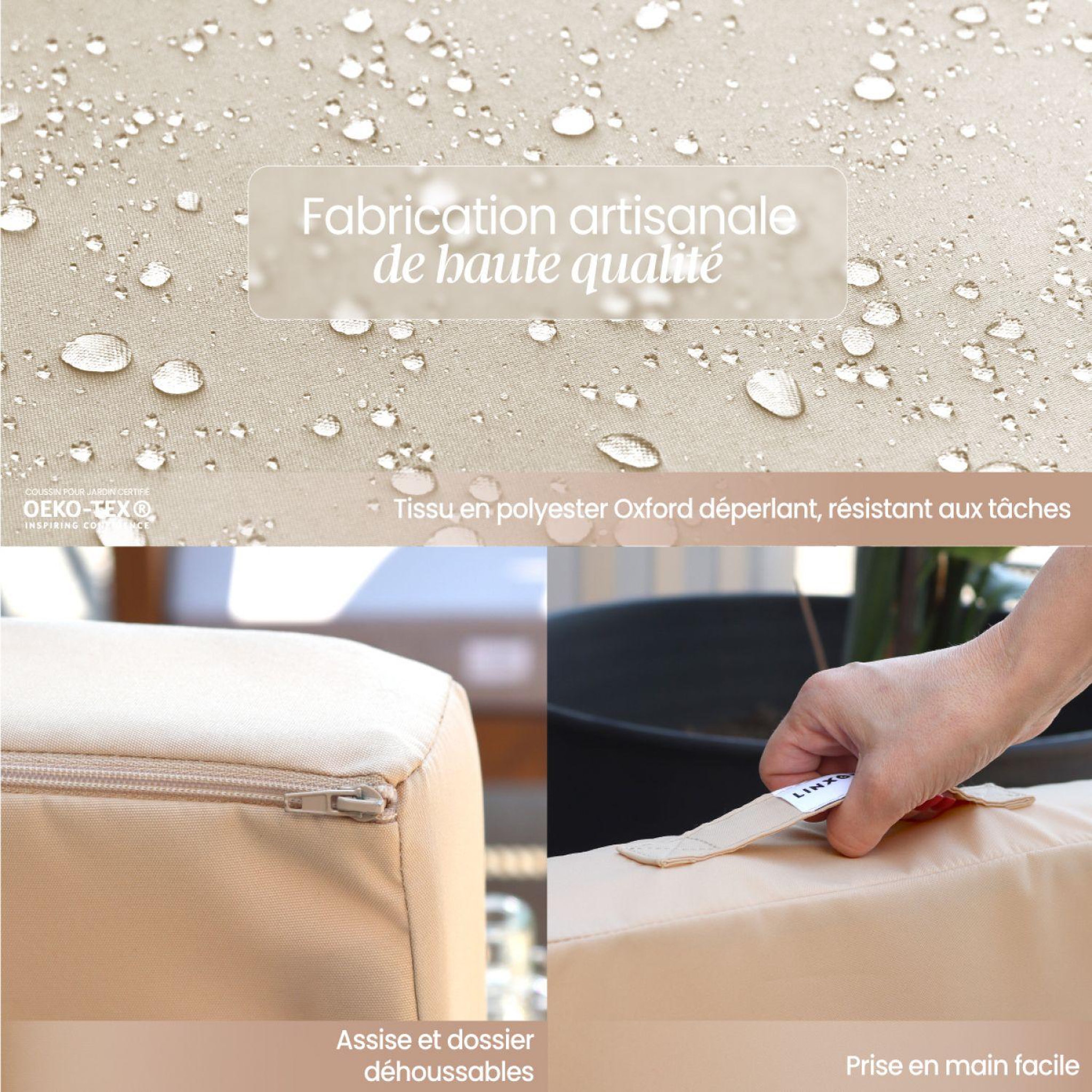 Voir la diapositive 3 : LINXOR Kit de coussins pour salon de jardin déhoussables - 60 x 60 cm