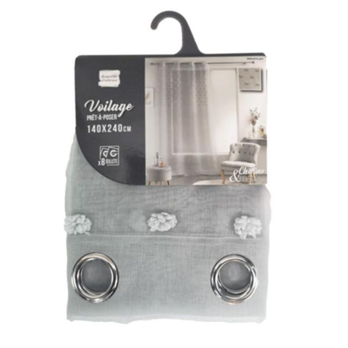 Paris Prix Rideau Voilage à Œillets  Mélusine  140x240cm Gris