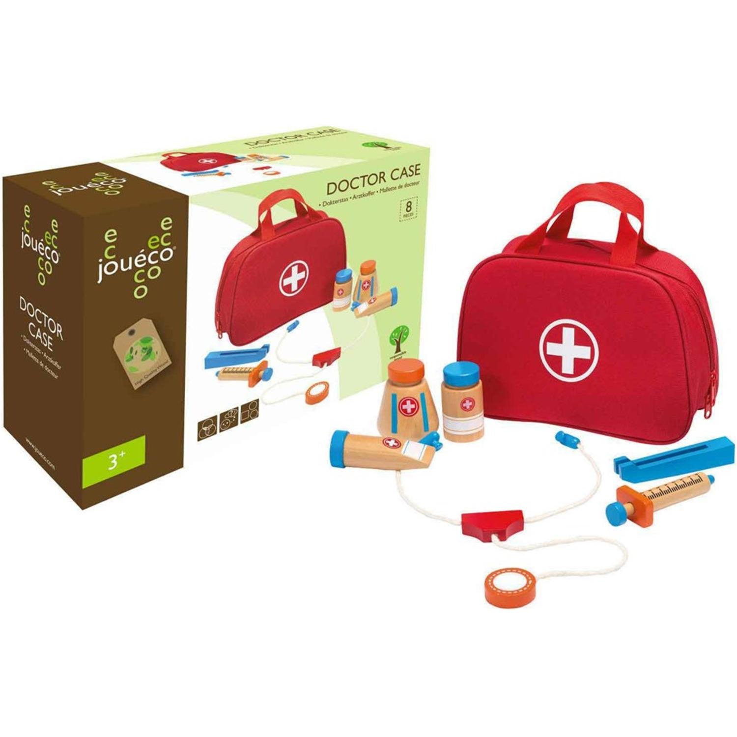 Jouéco Mallette de médecin avec accessoires en bois 8 pièces