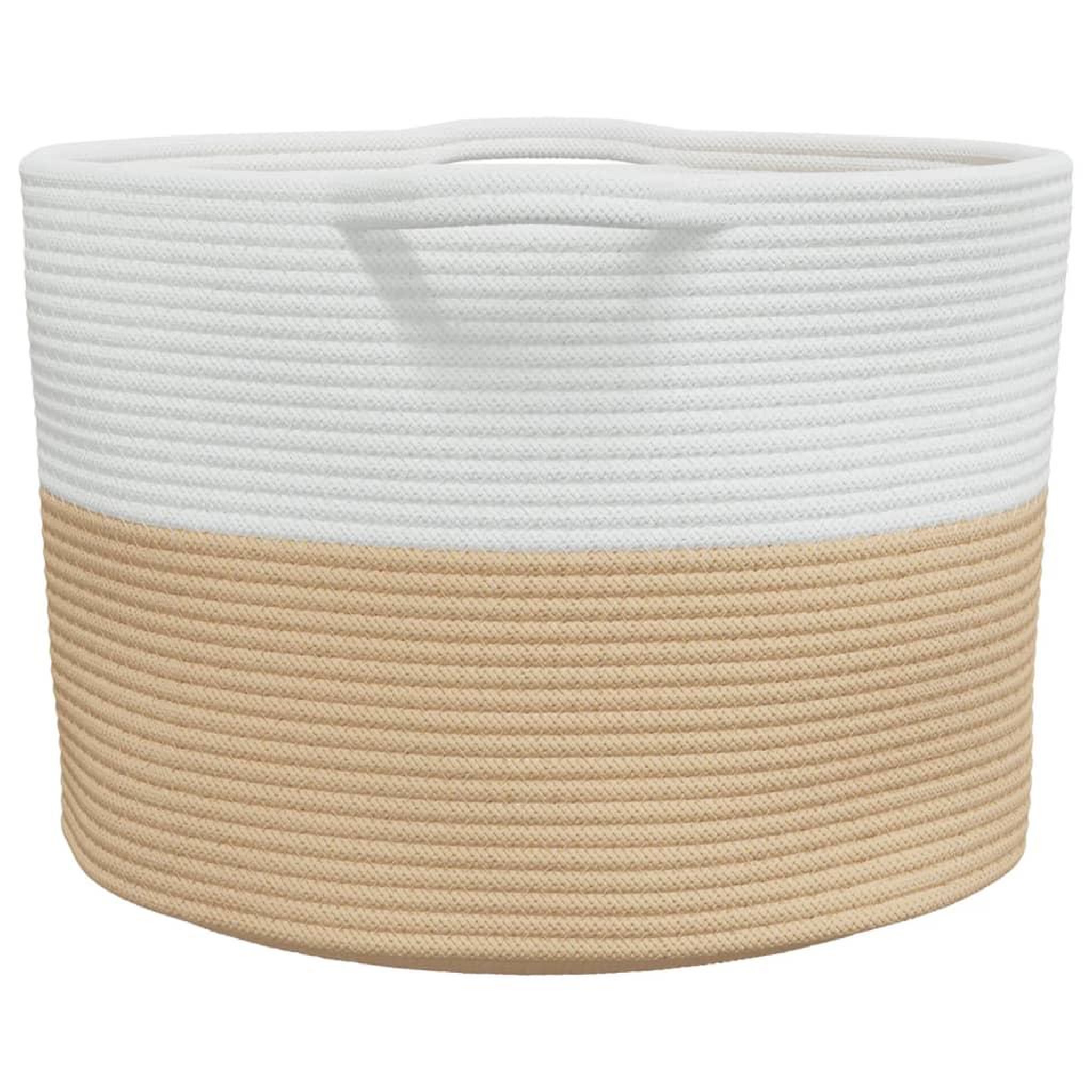 Voir la diapositive 5 : VIDAXL Panier a linge beige et blanc Ø55x36 cm coton
