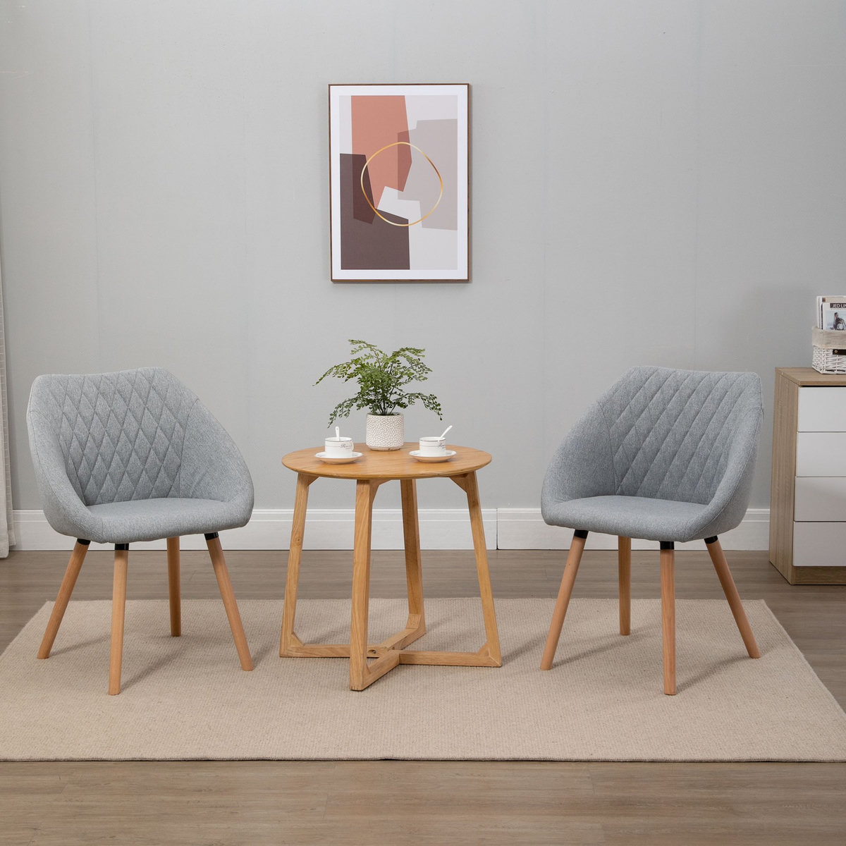 HOMCOM Chaises de visiteur design scandinave - lot de 2 chaises - pieds effilés bois hêtre - assise dossier accoudoirs ergonomiques lin gris