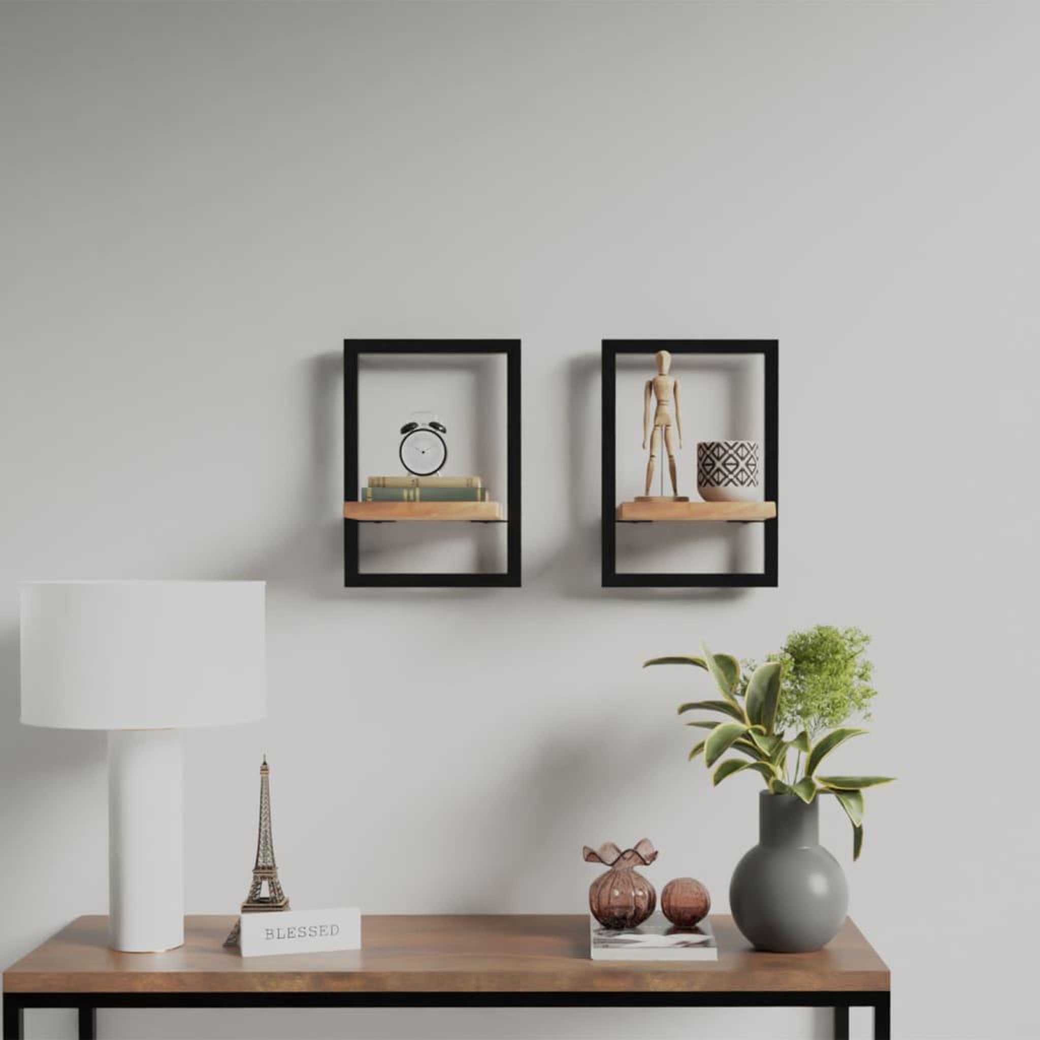 VIDAXL Etageres murales 2 pcs 25x25x35 cm Bois d'acacia et acier