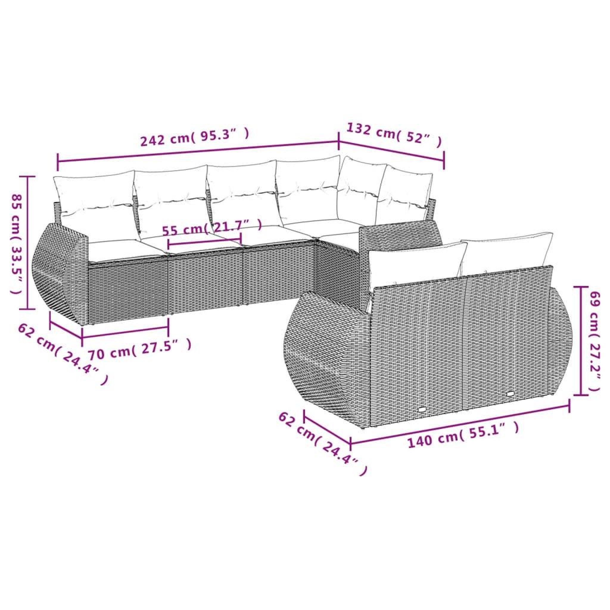 Voir la diapositive 4 : VIDAXL Salon de jardin avec coussins 7 pcs beige resine tressee
