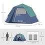 Voir la diapositive 3 : OUTSUNNY Tente pop up montage instantané - tente de camping familiale 3 pers.  - grande porte + 3 fenêtres - dim. 2,5L x 1,94l x 1,6H m fibre verre polyester oxford bleu vert