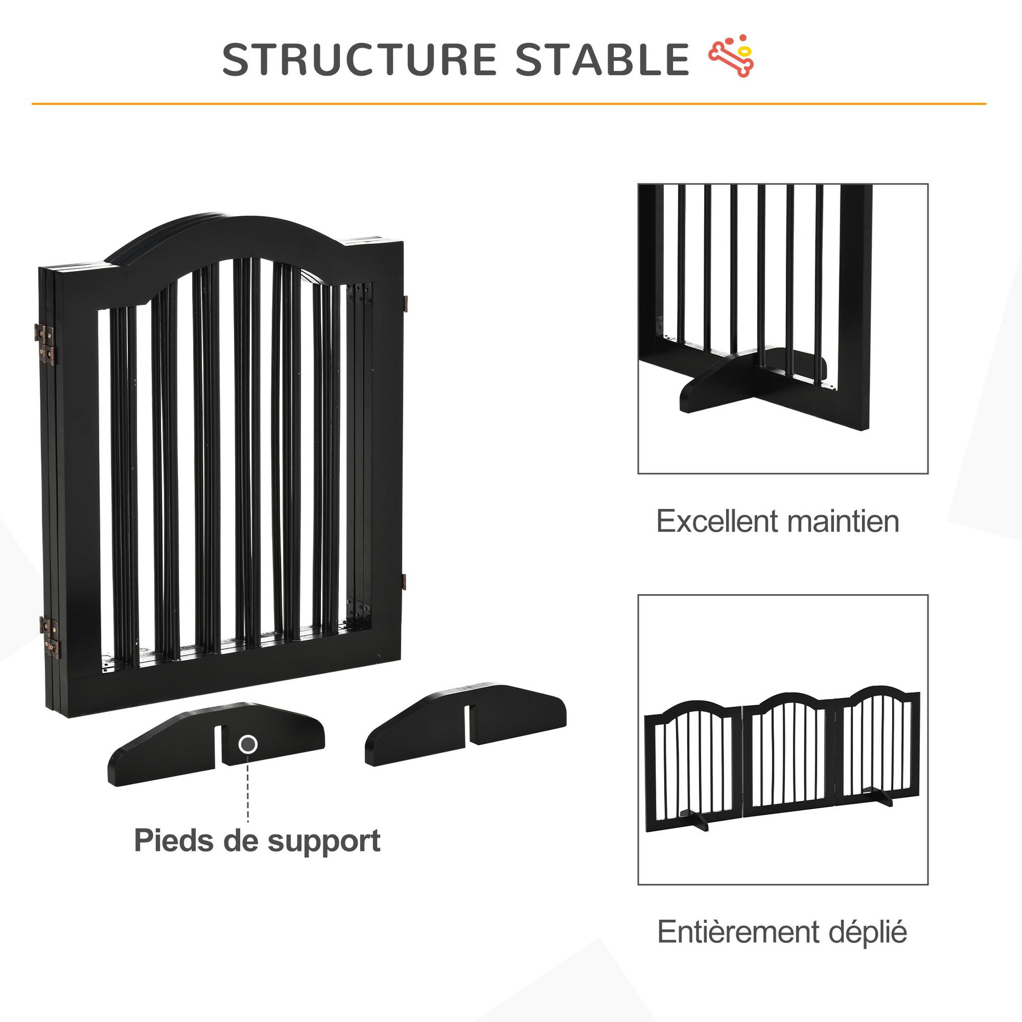 Voir la diapositive 5 : PAWHUT Barrière de sécurité barrière modulable pliable pour animaux de compagnie - piètement support - dim. 154,5l x 61h cm - mdf bois noir