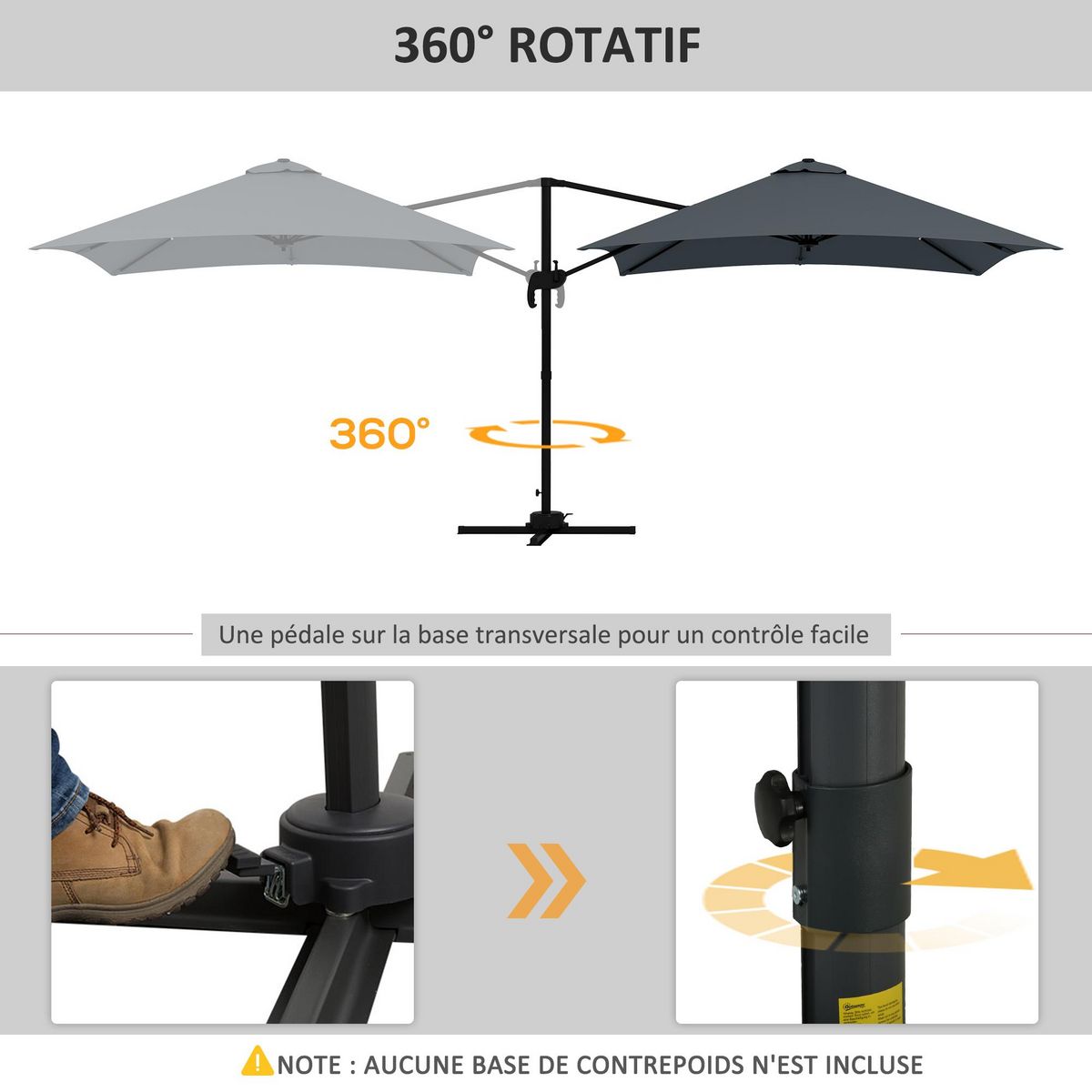OUTSUNNY Parasol déporté carré inclinable pivotant 360° manivelle piètement acier dim. 2,95L x 2,95l x 2,66H m gris