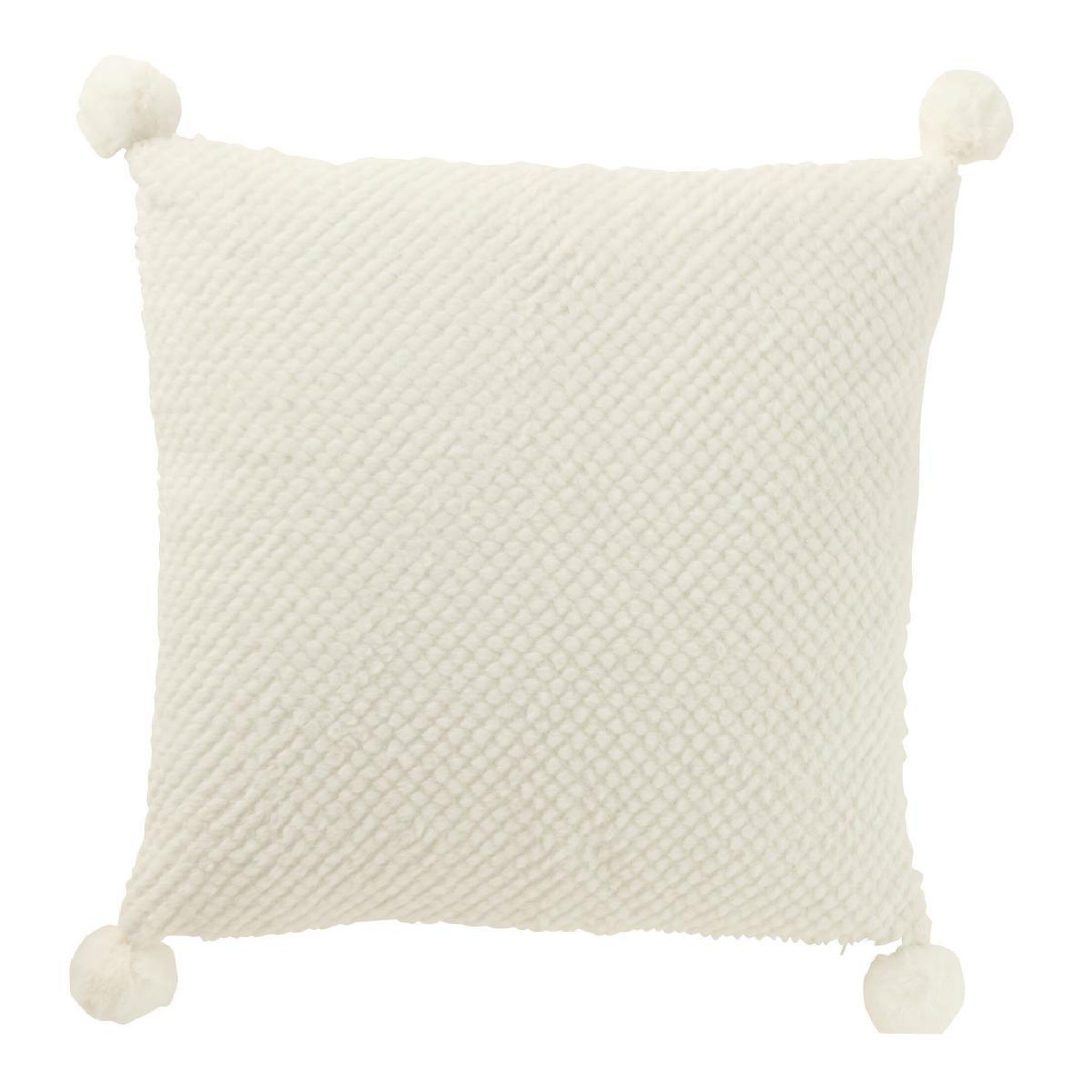 J-LINE Coussin déco à pompons  ulysse  45x45cm blanc