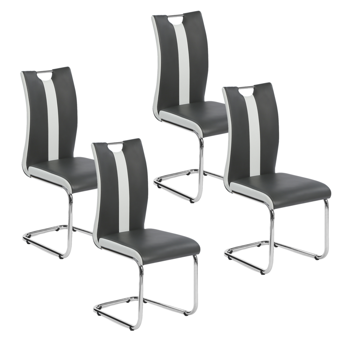ID MARKET Lot de 4 chaises PIA grises et blanches pour salle à manger