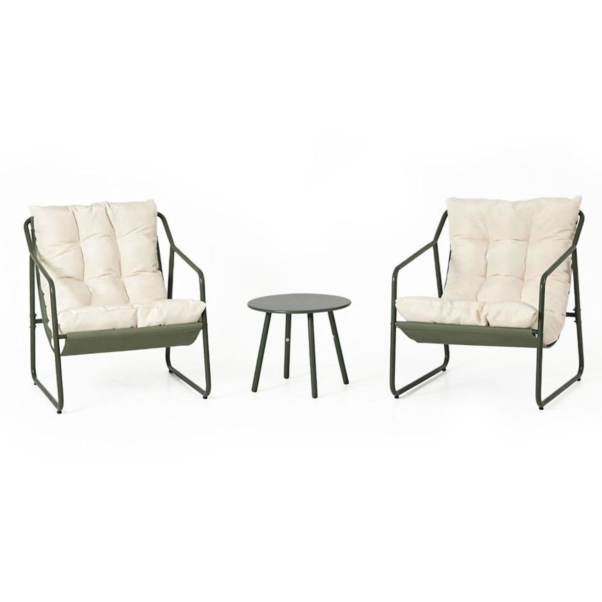 CONCEPT USINE Ensemble de jardin 2 fauteuils vert kaki avec table basse ATRANI