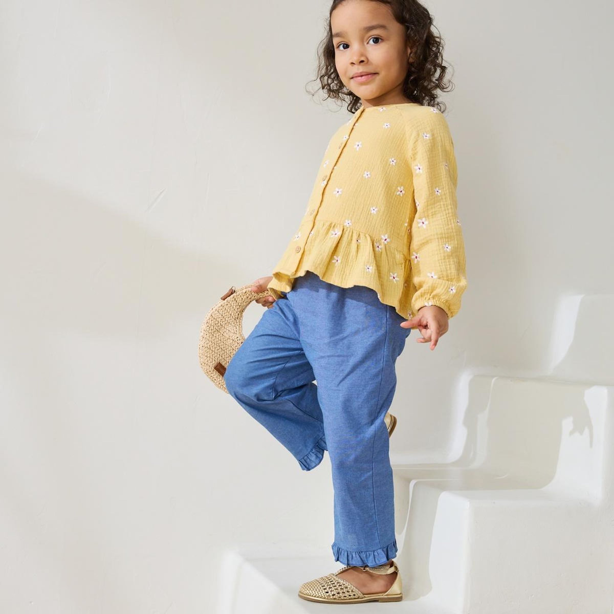 Petit Béguin Pantalon enfant en chambray Camila