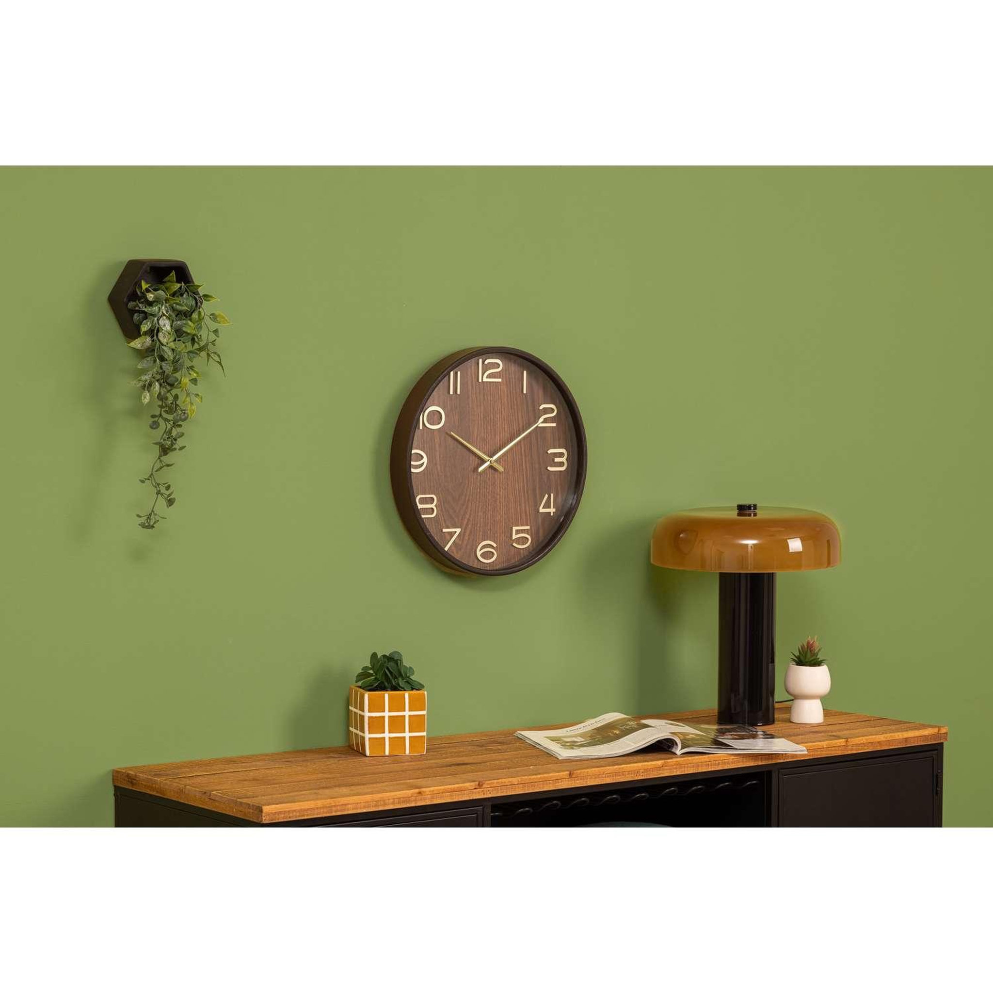 Voir la diapositive 2 : ATMOSPHERA Horloge en bois - diam 38 cm - marron foncé