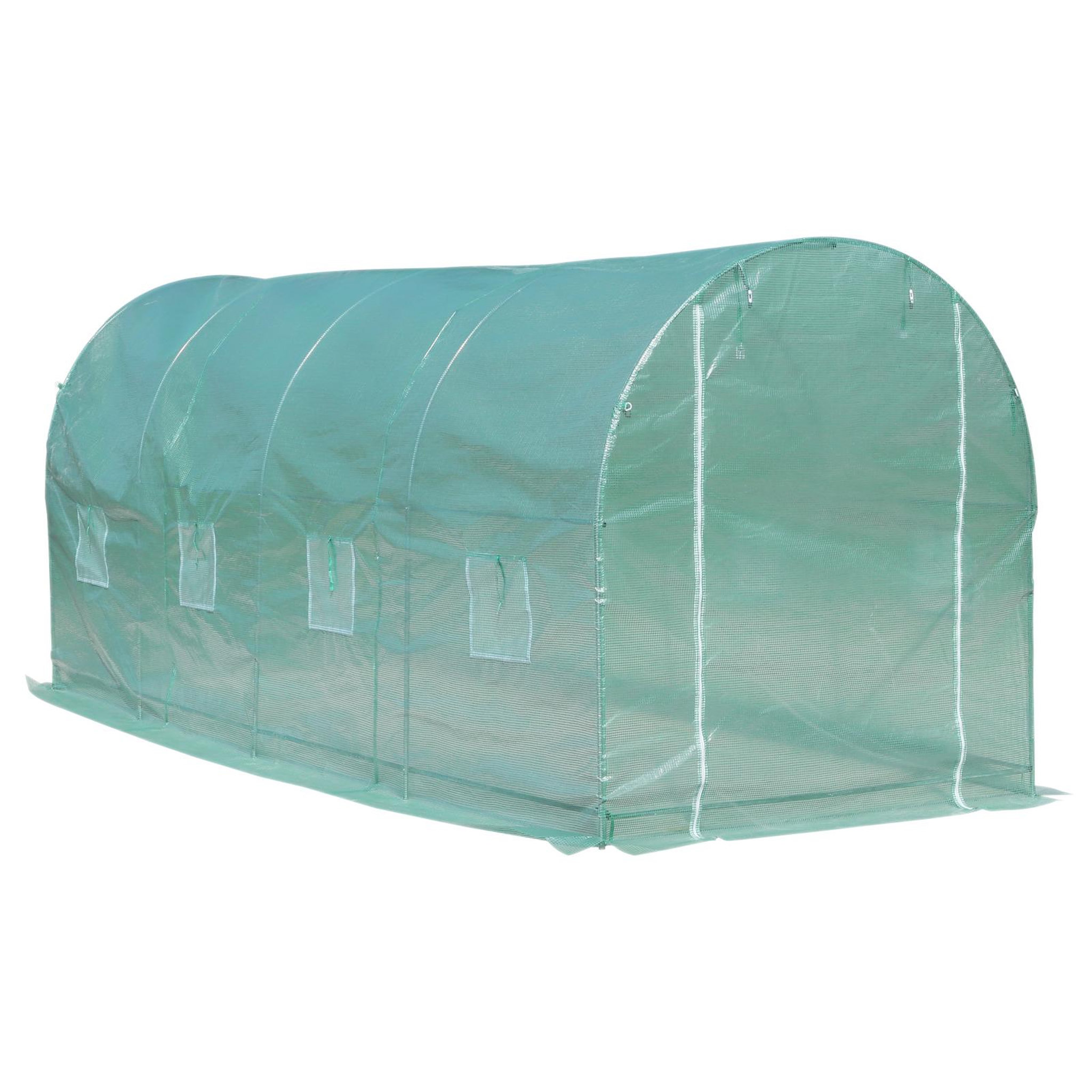 OUTSUNNY Serre de jardin tunnel surface sol 10 m² 5l x 2l x 2,10h m châssis tubulaire renforcé porte zippée 8 fenêtres enroulables vert