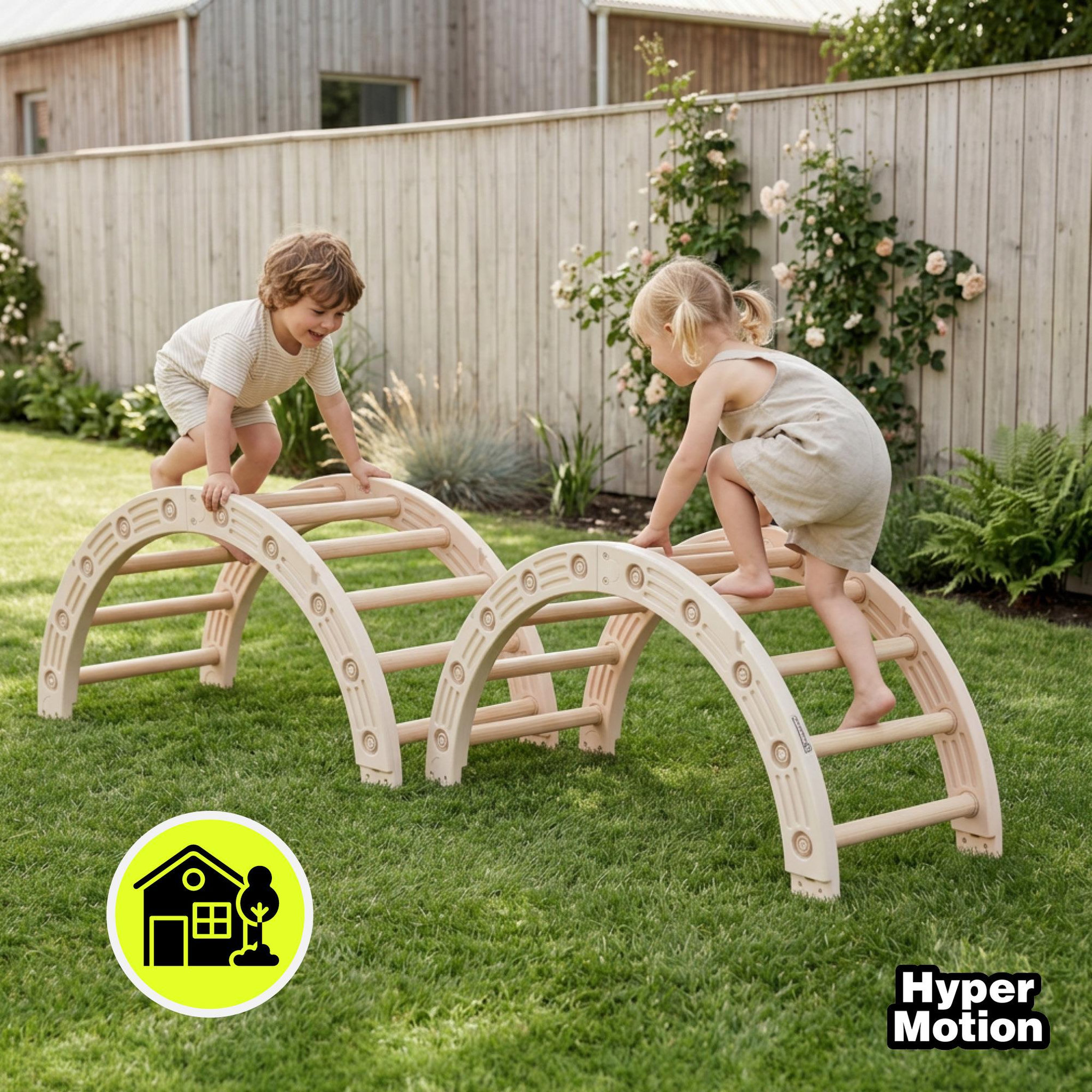 Voir la diapositive 2 : HYPERMOTION Roue de gymnastique modulable 4-en-1 HyperMotion beige-gris pour enfants