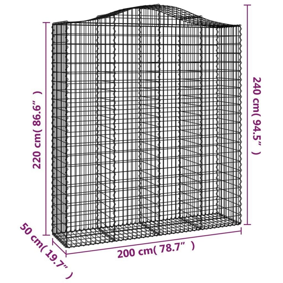 VIDAXL Paniers a gabions arques 4 pcs 200x50x220/240 cm Fer galvanise